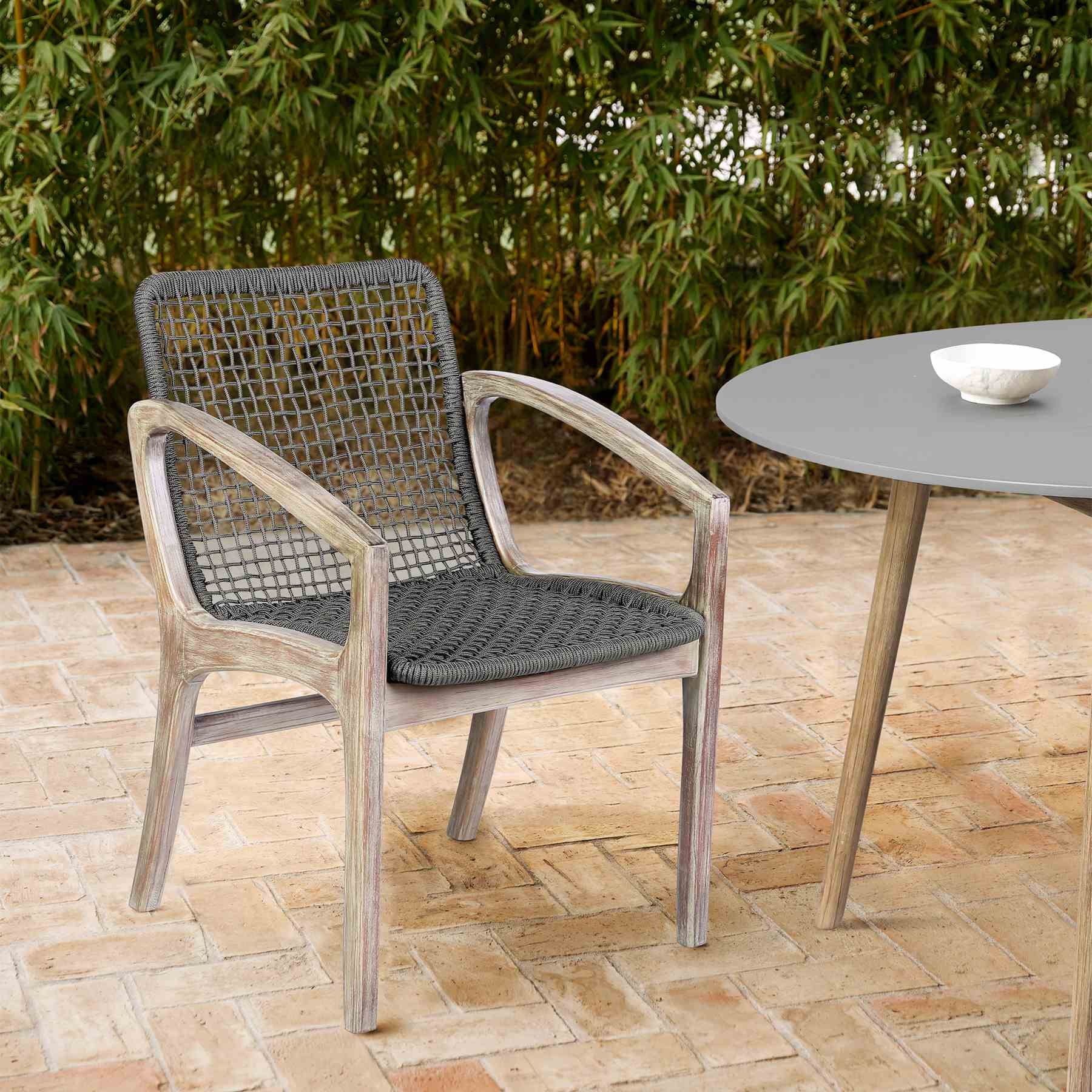 Beckham Outdoor Patio Dining Chair in Light Eucalyptus Wood and Charcoal Rope - Image 11