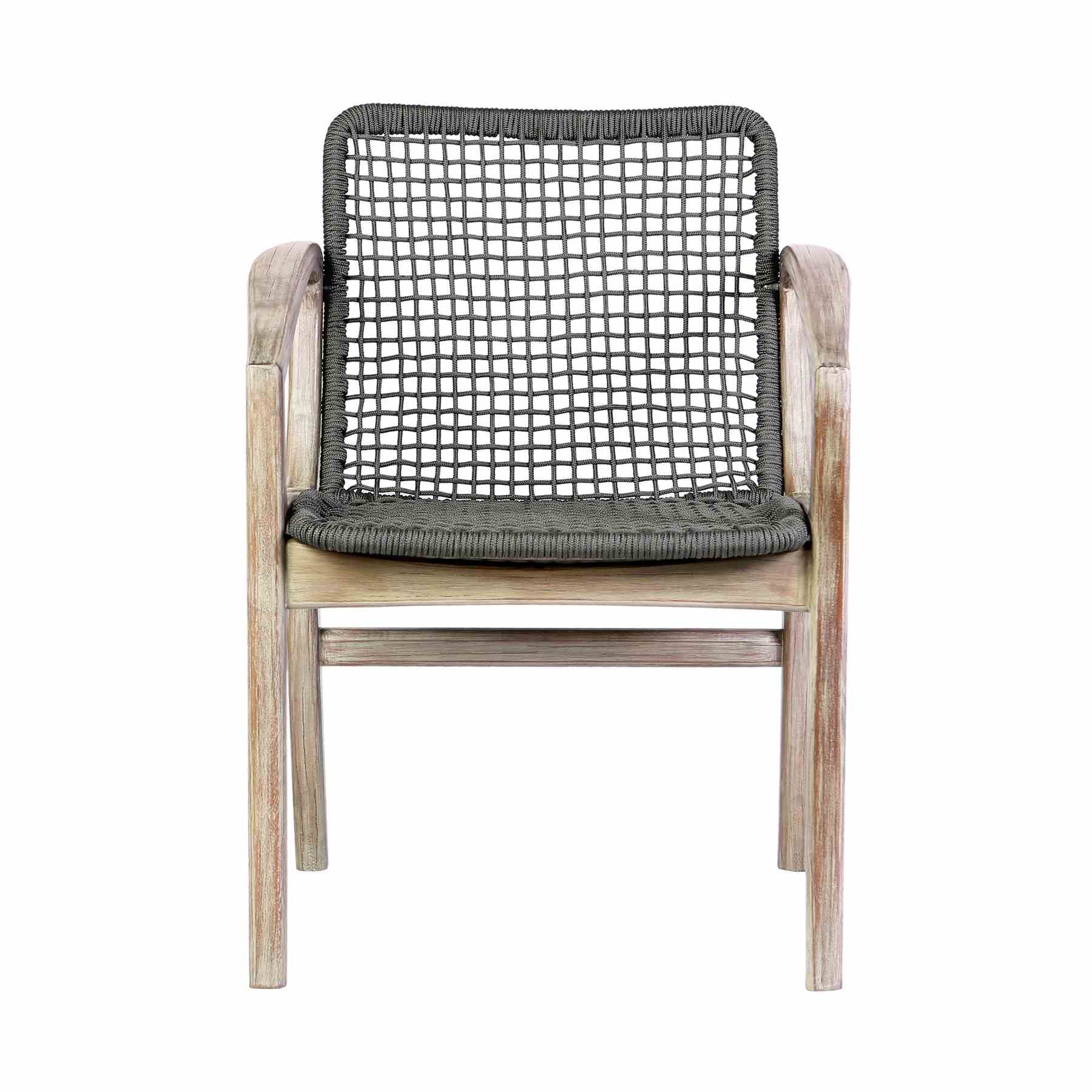 Beckham Outdoor Patio Dining Chair in Light Eucalyptus Wood and Charcoal Rope - Image 2