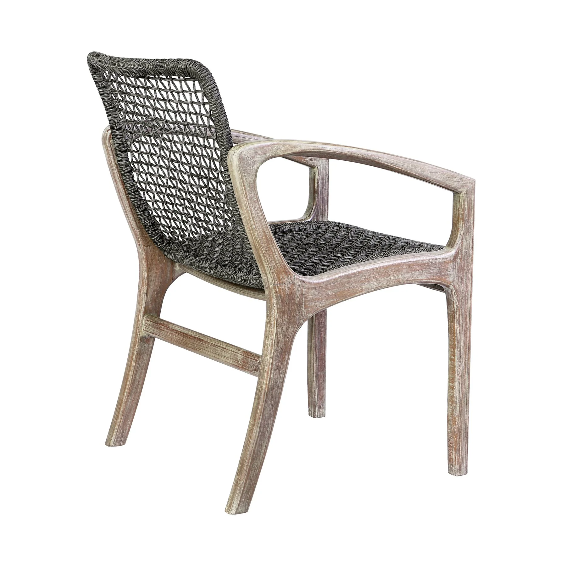 Beckham Outdoor Patio Dining Chair in Light Eucalyptus Wood and Charcoal Rope - Image 4