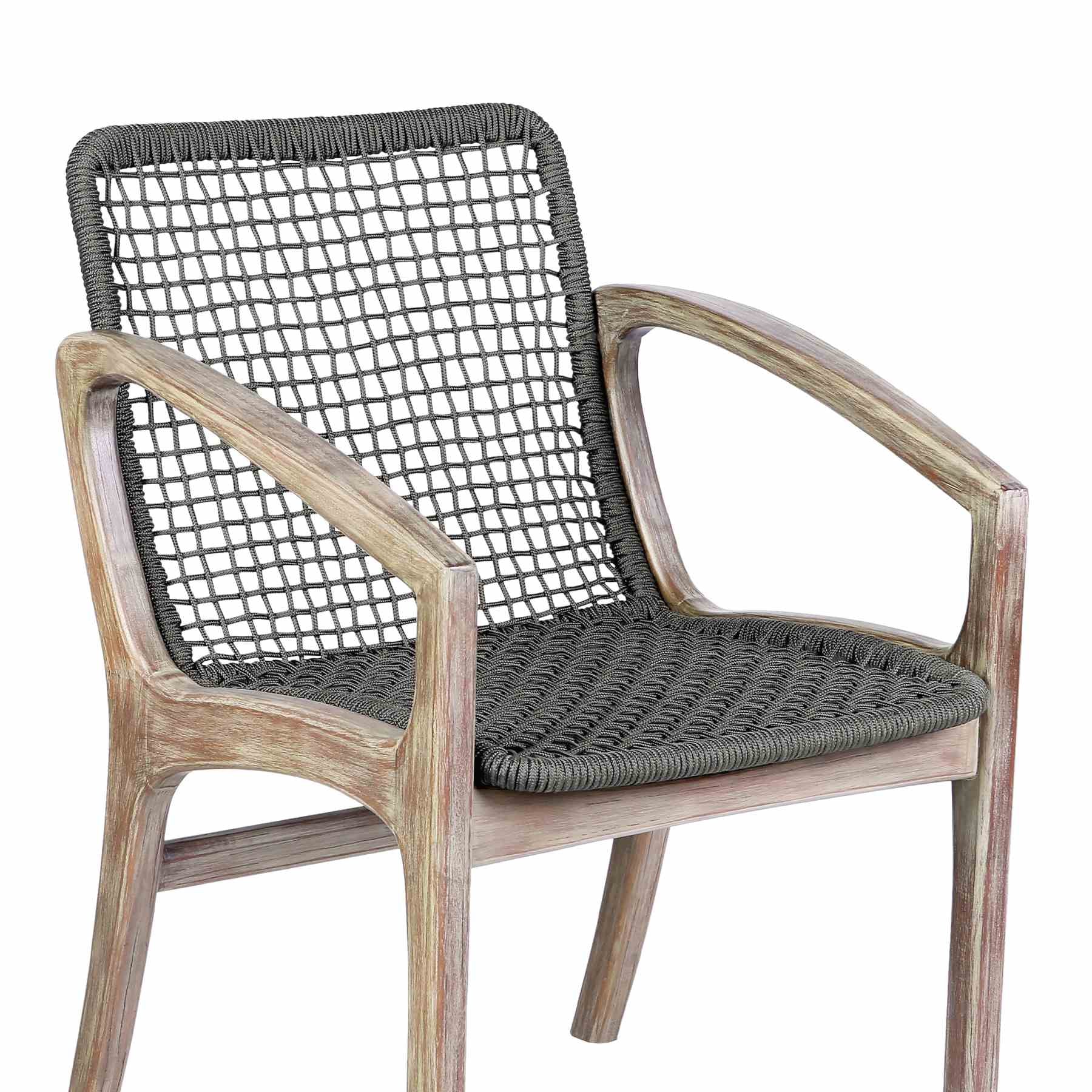 Beckham Outdoor Patio Dining Chair in Light Eucalyptus Wood and Charcoal Rope - Image 6