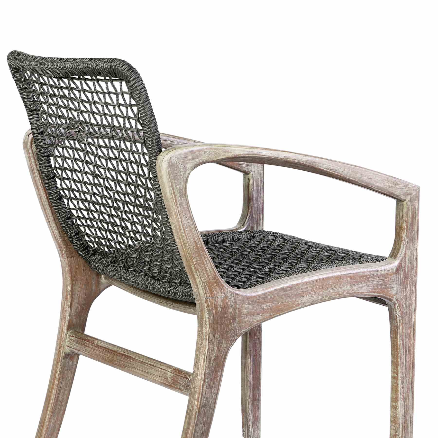 Beckham Outdoor Patio Dining Chair in Light Eucalyptus Wood and Charcoal Rope - Image 7