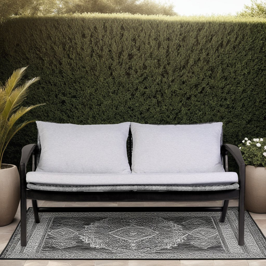 Beckham Outdoor Sofa in Dark Eucalyptus Wood and Gray Rope with White Cushions - Image 11