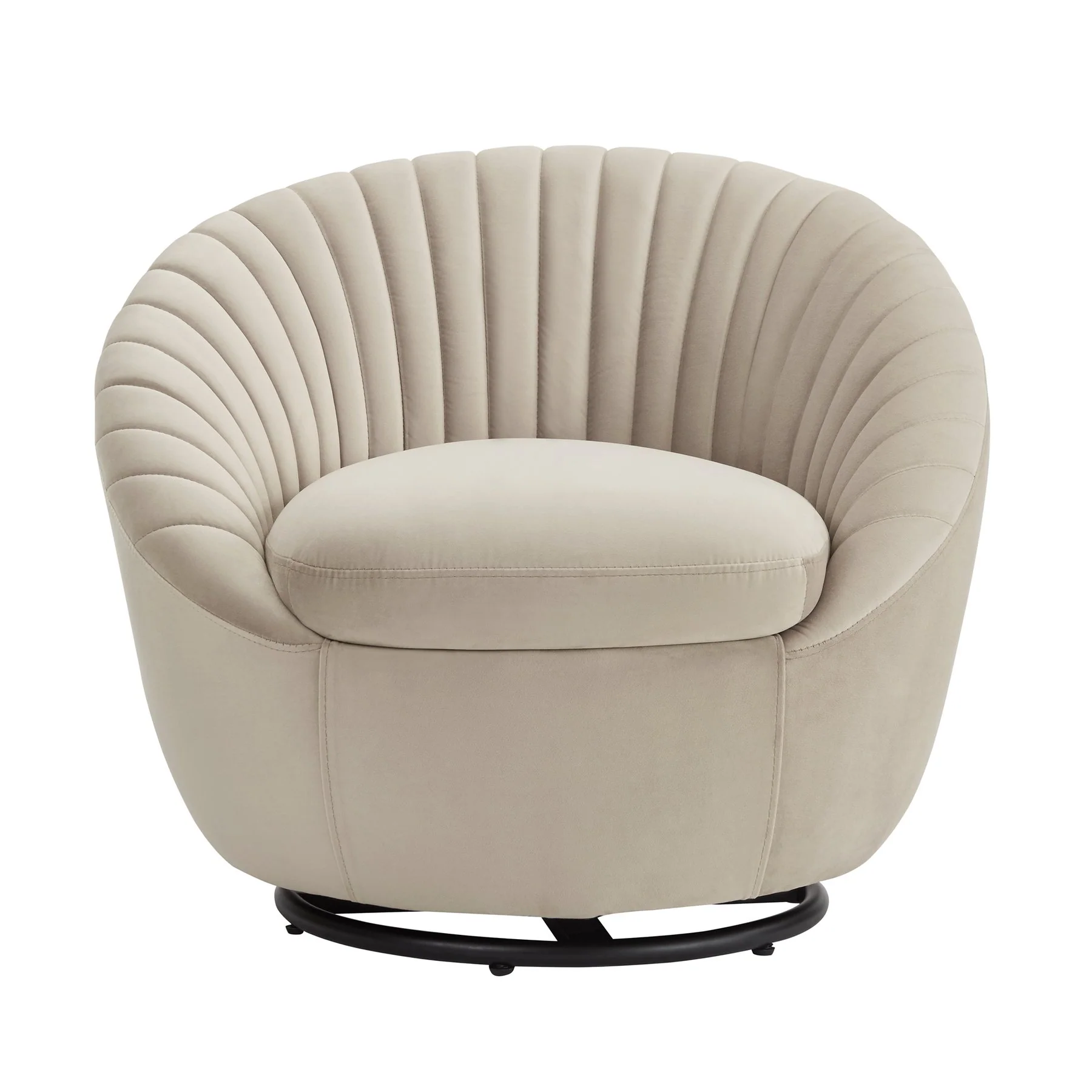 Bella Beige Velvet Swivel Accent Chair with Black Base - Image 2