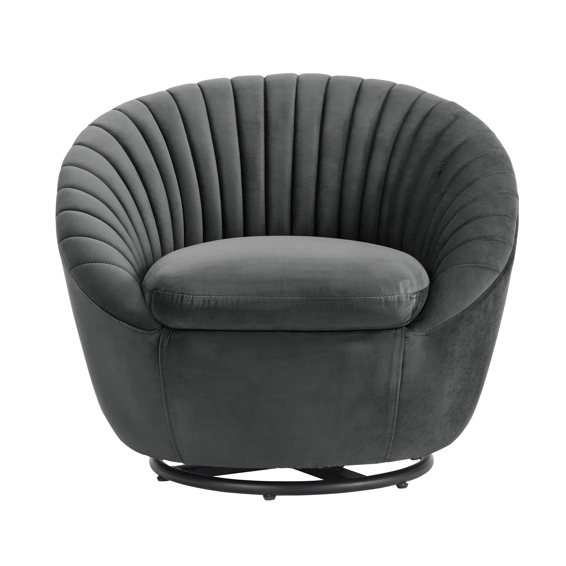 Bella Dark Gray Velvet Swivel Accent Chair with Black Base - Image 2