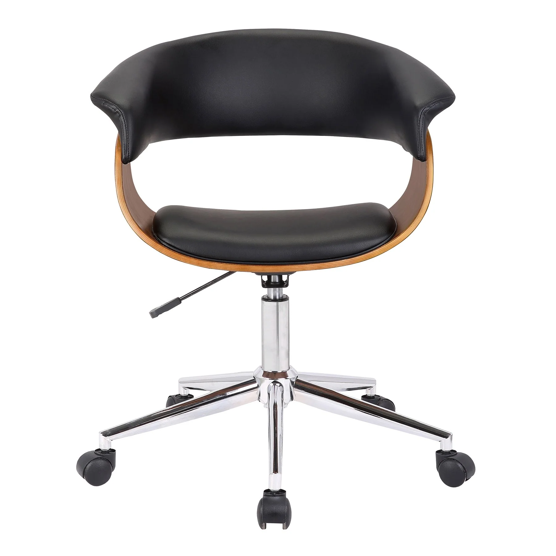 Bellevue Mid-Century Office Chair in Chrome Finish with Black Faux Leather and Walnut Veneer - Image 2