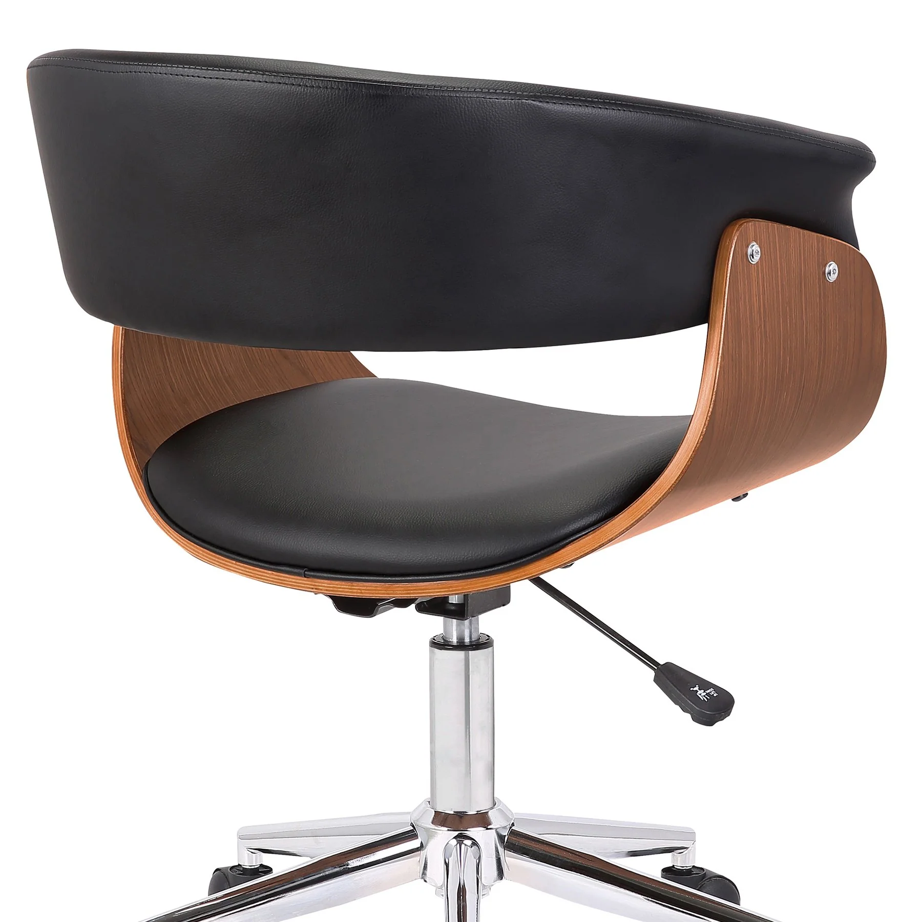 Bellevue Mid-Century Office Chair in Chrome Finish with Black Faux Leather and Walnut Veneer - Image 5
