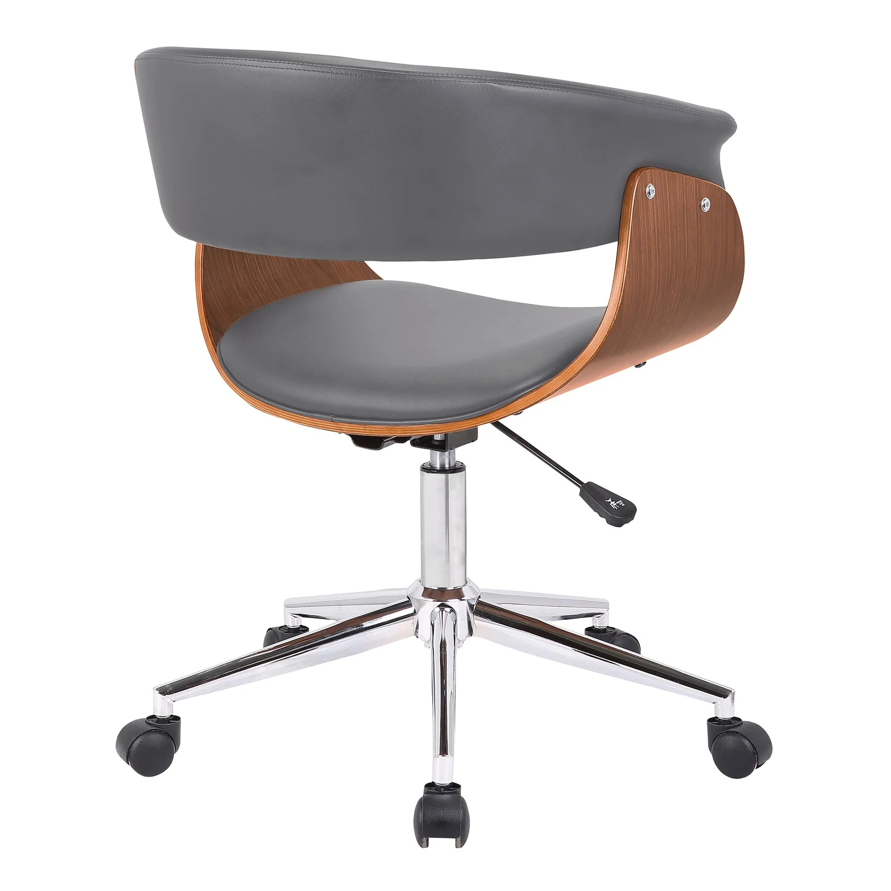Bellevue Mid-Century Office Chair in Chrome Finish with Gray Faux Leather and Walnut Veneer - Image 3