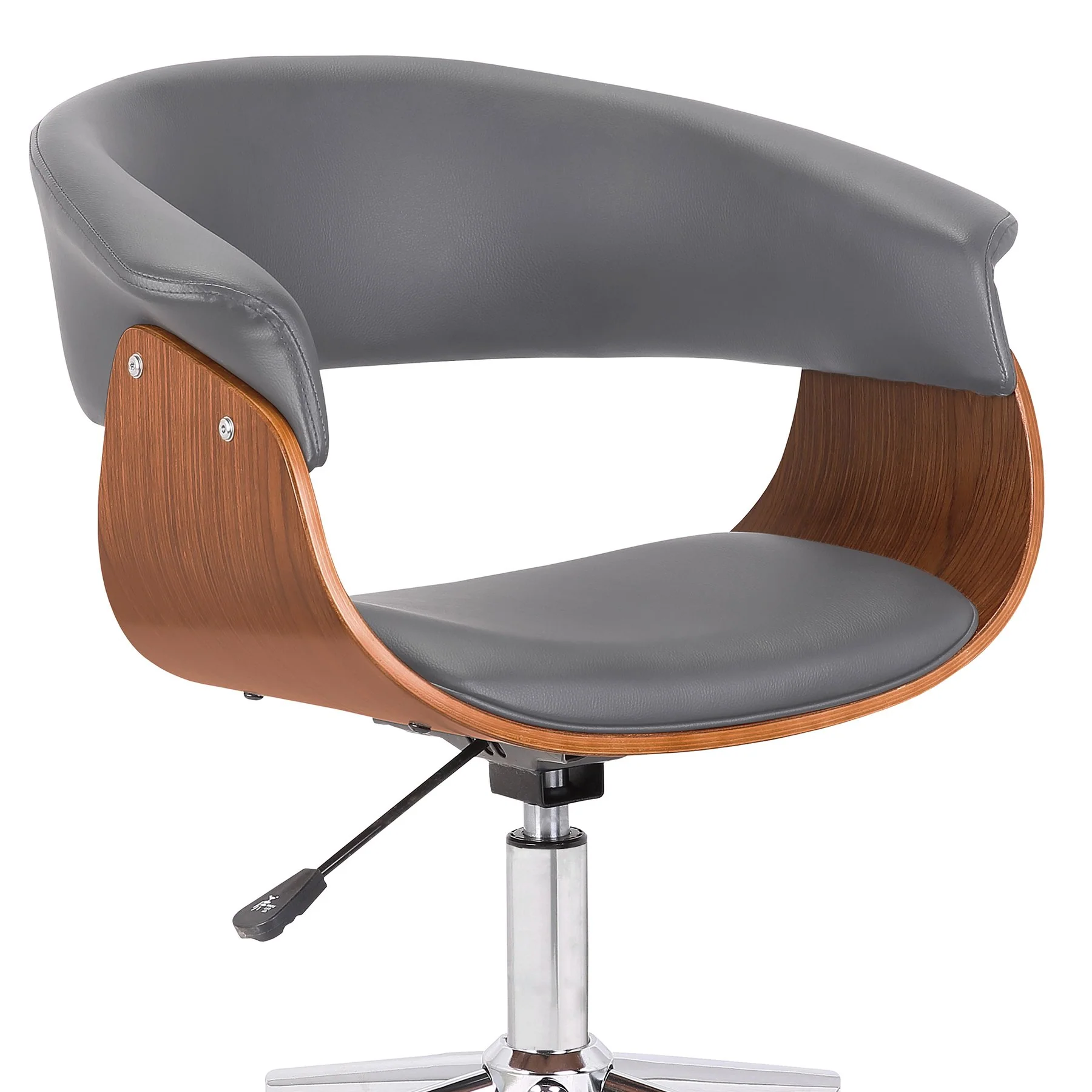 Bellevue Mid-Century Office Chair in Chrome Finish with Gray Faux Leather and Walnut Veneer - Image 4