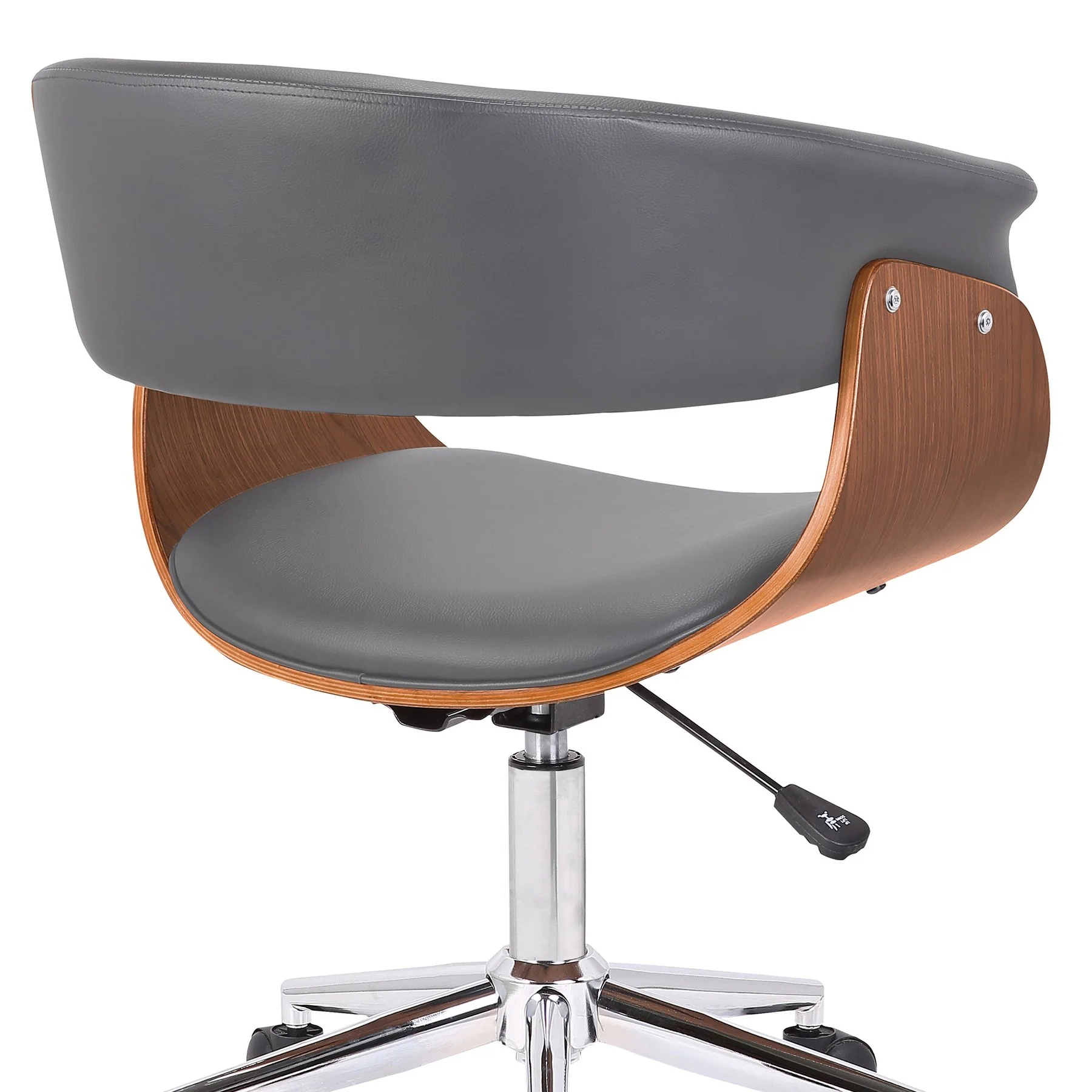 Bellevue Mid-Century Office Chair in Chrome Finish with Gray Faux Leather and Walnut Veneer - Image 5