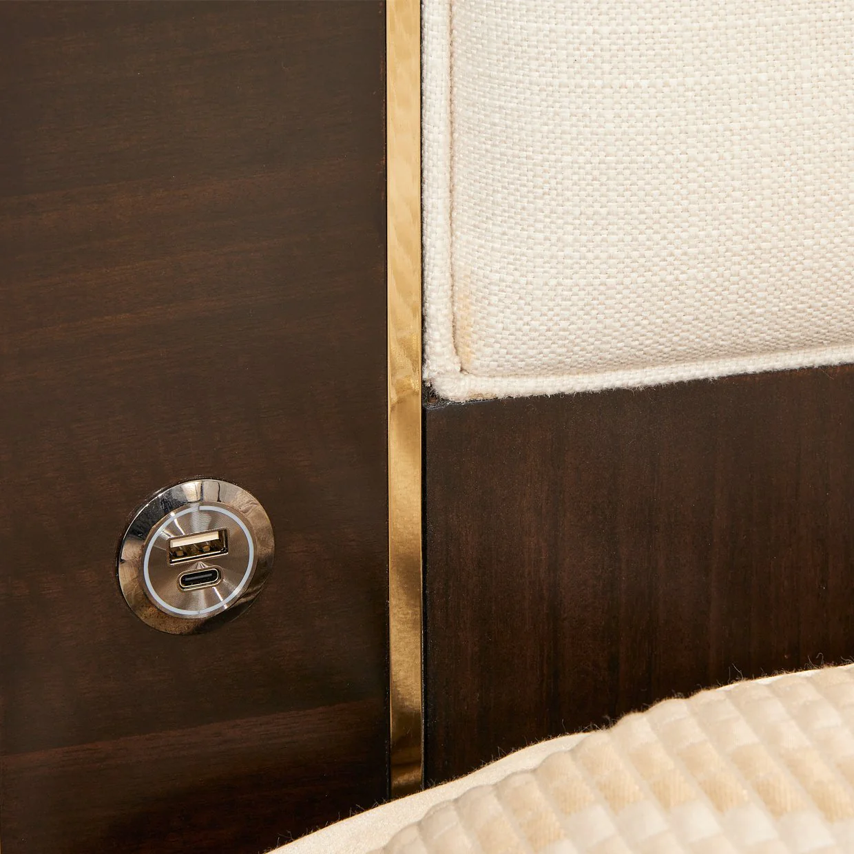 Belmont Place Eastern King Upholstered Bed - Cream/Espresso - Image 8