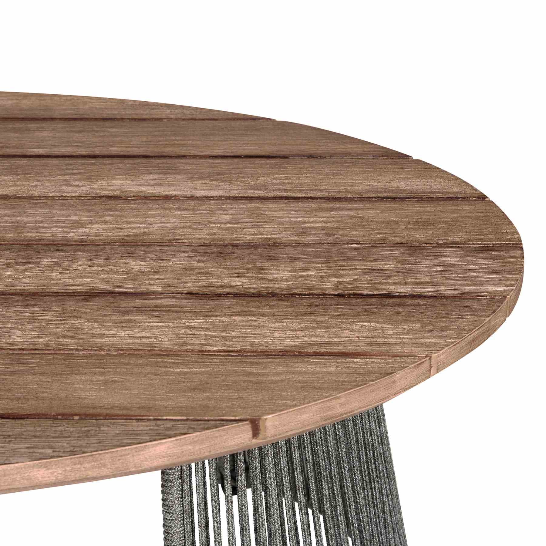 Benicia Outdoor Patio 4 Piece Conversation Set in Weathered Eucalyptus Wood and Metal with Gray Rope and Taupe Cushions - Image 11
