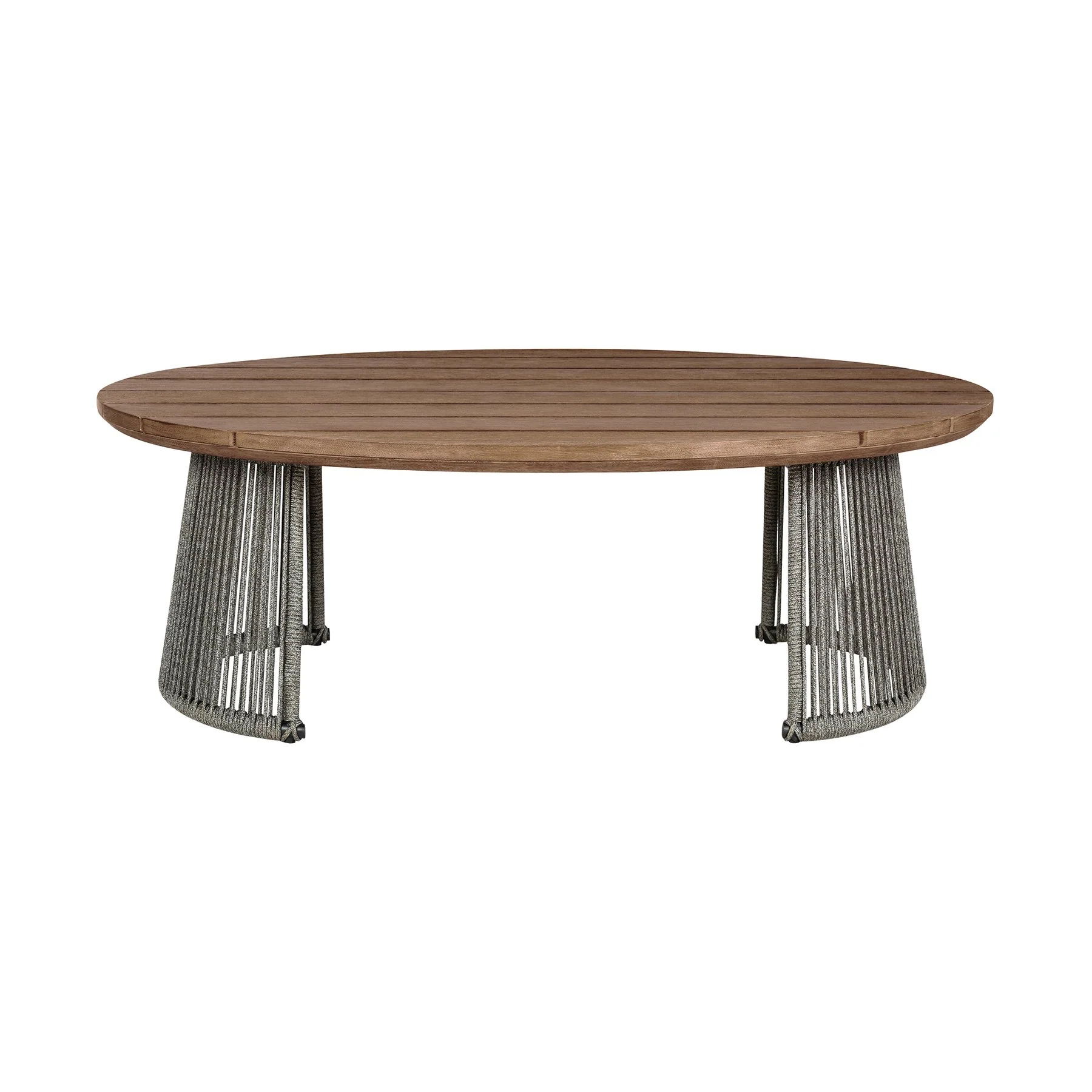 Benicia Outdoor Patio 4 Piece Conversation Set in Weathered Eucalyptus Wood and Metal with Gray Rope and Taupe Cushions - Image 7