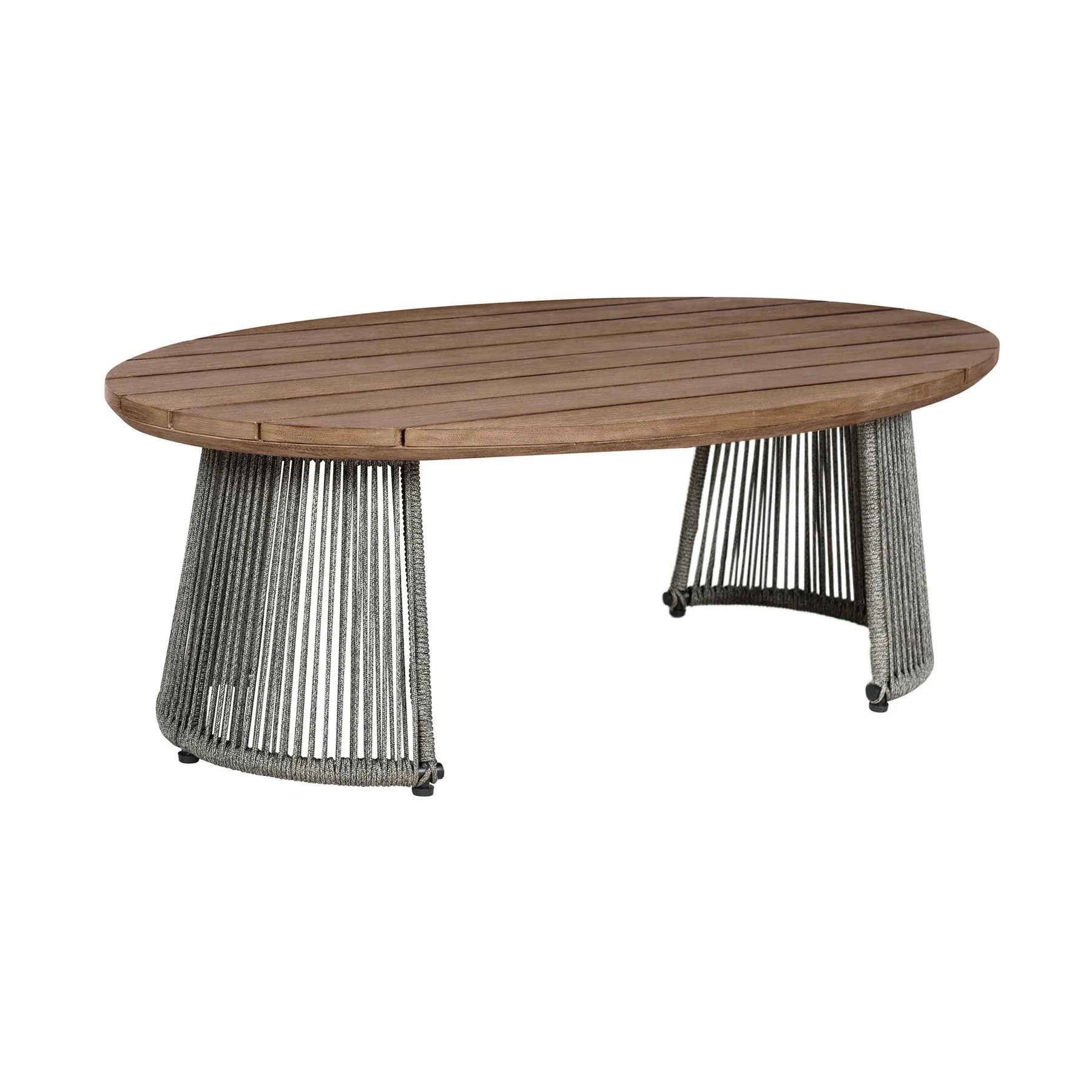 Benicia Outdoor Patio 4 Piece Conversation Set in Weathered Eucalyptus Wood and Metal with Gray Rope and Taupe Cushions - Image 8