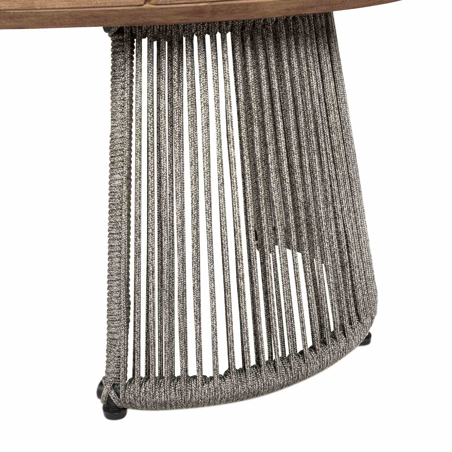 Benicia Outdoor Patio Oval Coffee Table in Weathered Eucalyptus Wood and Gray Rope - Image 6
