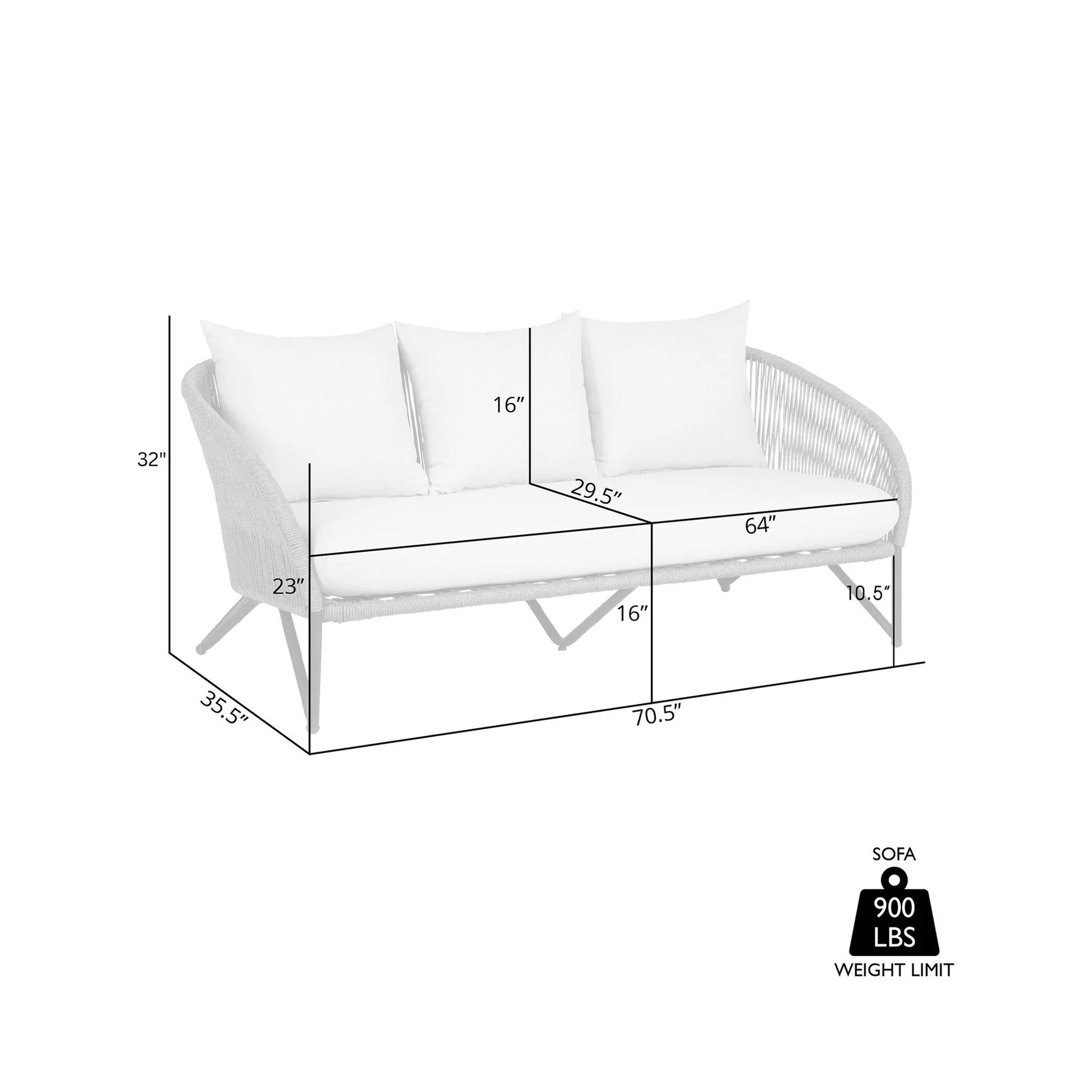 Benicia Outdoor Patio Sofa in Black Steel with Gray Rope and Taupe Olefin Cushions - Image 8