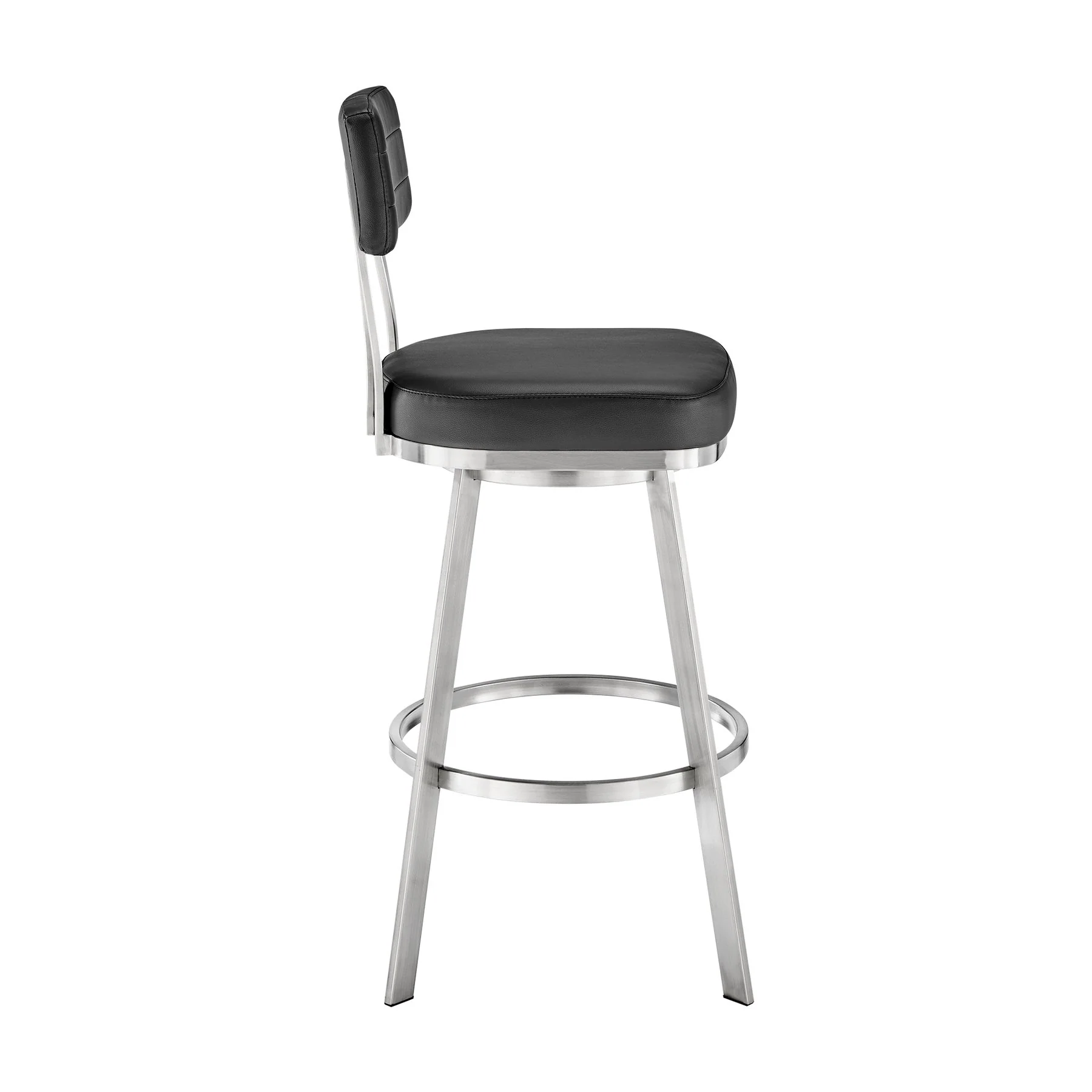 Benjamin 26" Swivel Counter Stool in Brushed Stainless Steel with Black Faux Leather - Image 3