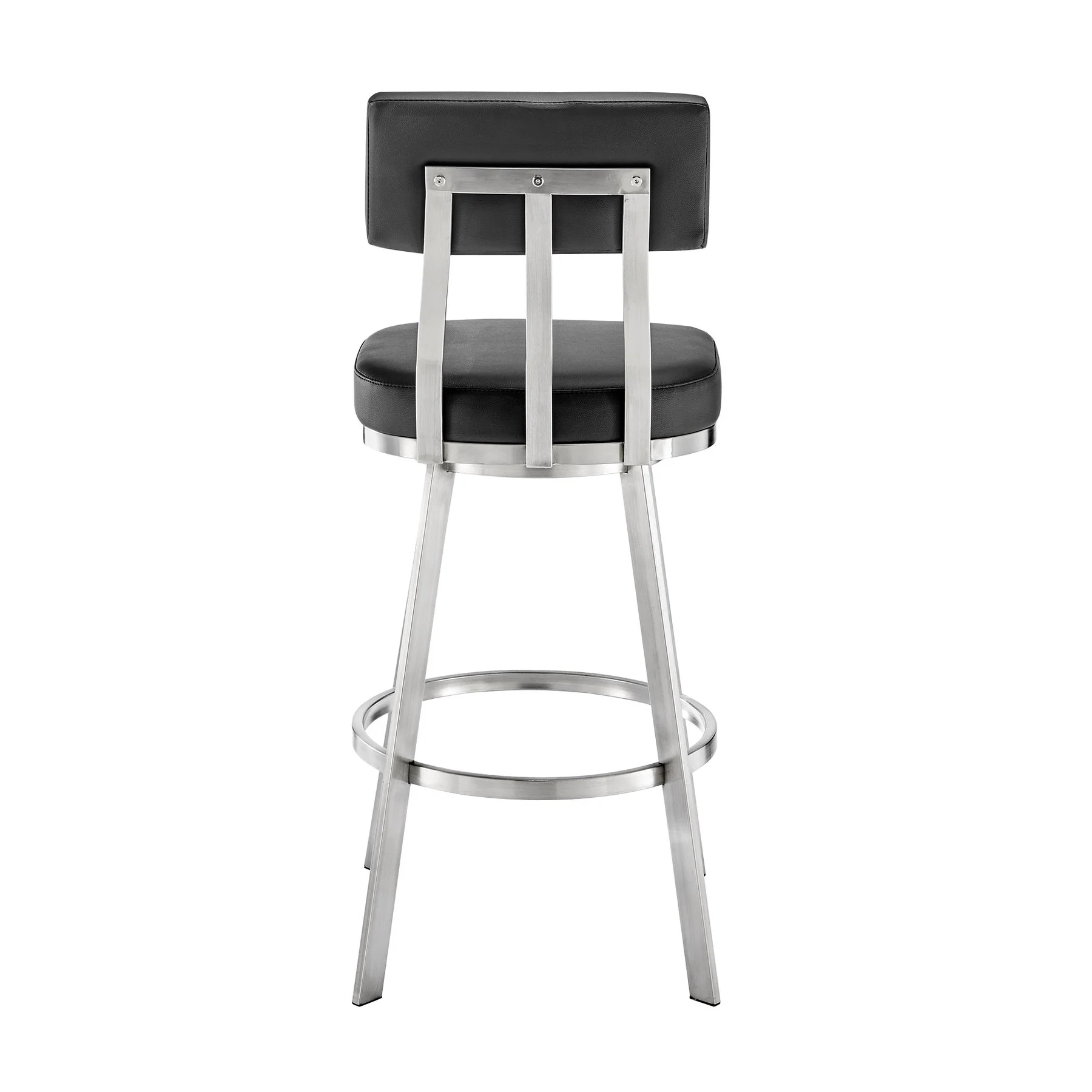 Benjamin 26" Swivel Counter Stool in Brushed Stainless Steel with Black Faux Leather - Image 4