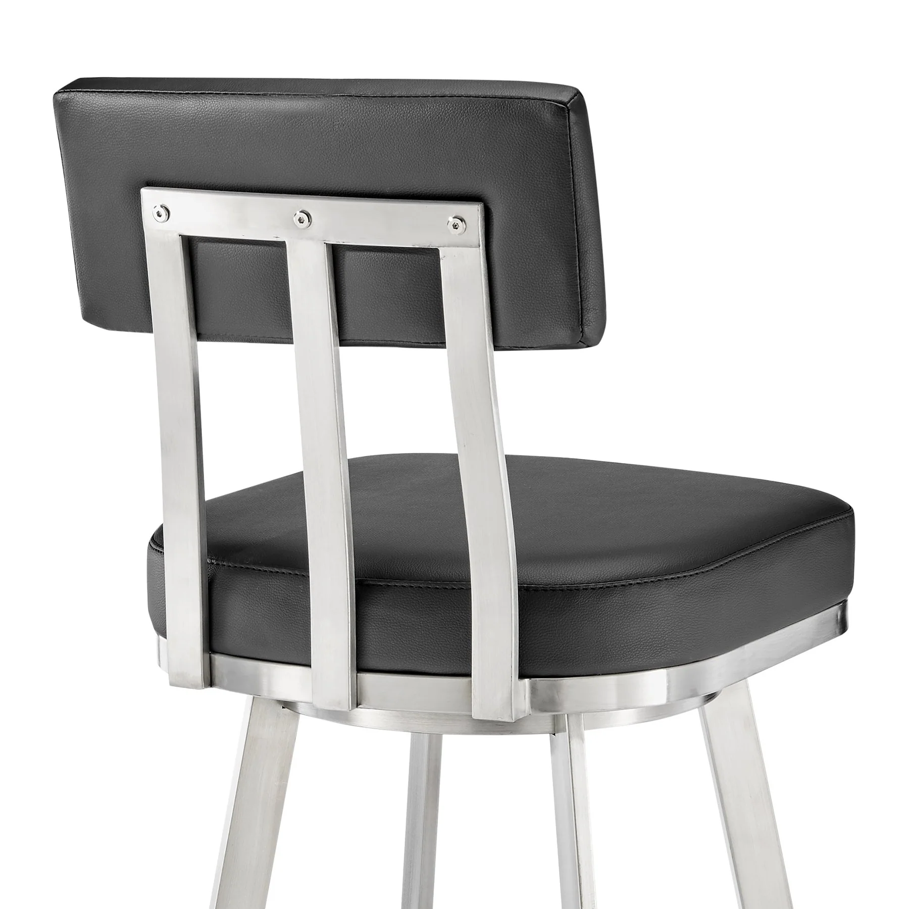 Benjamin 26" Swivel Counter Stool in Brushed Stainless Steel with Black Faux Leather - Image 7
