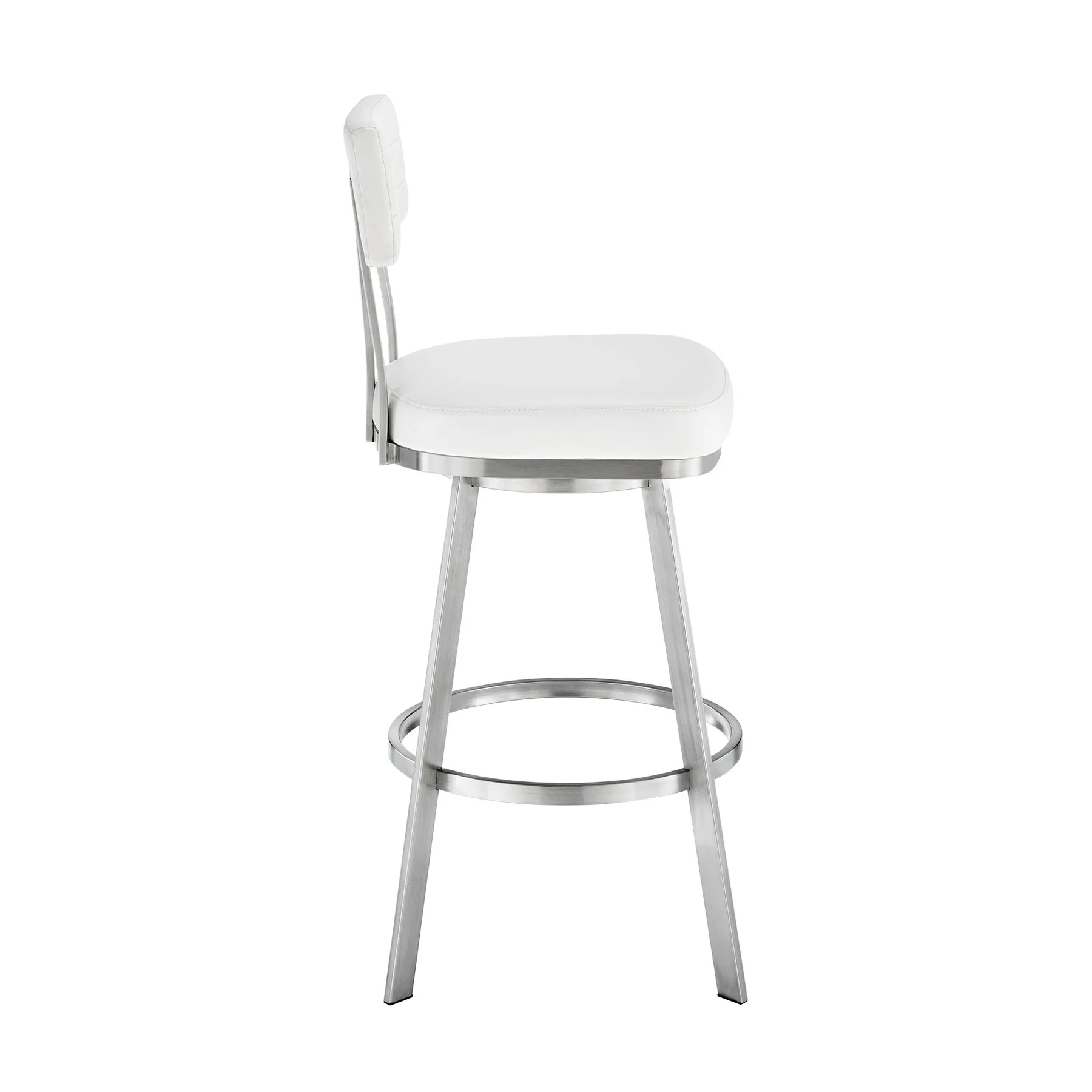 Benjamin 26" Swivel Counter Stool in Brushed Stainless Steel with White Faux Leather - Image 3
