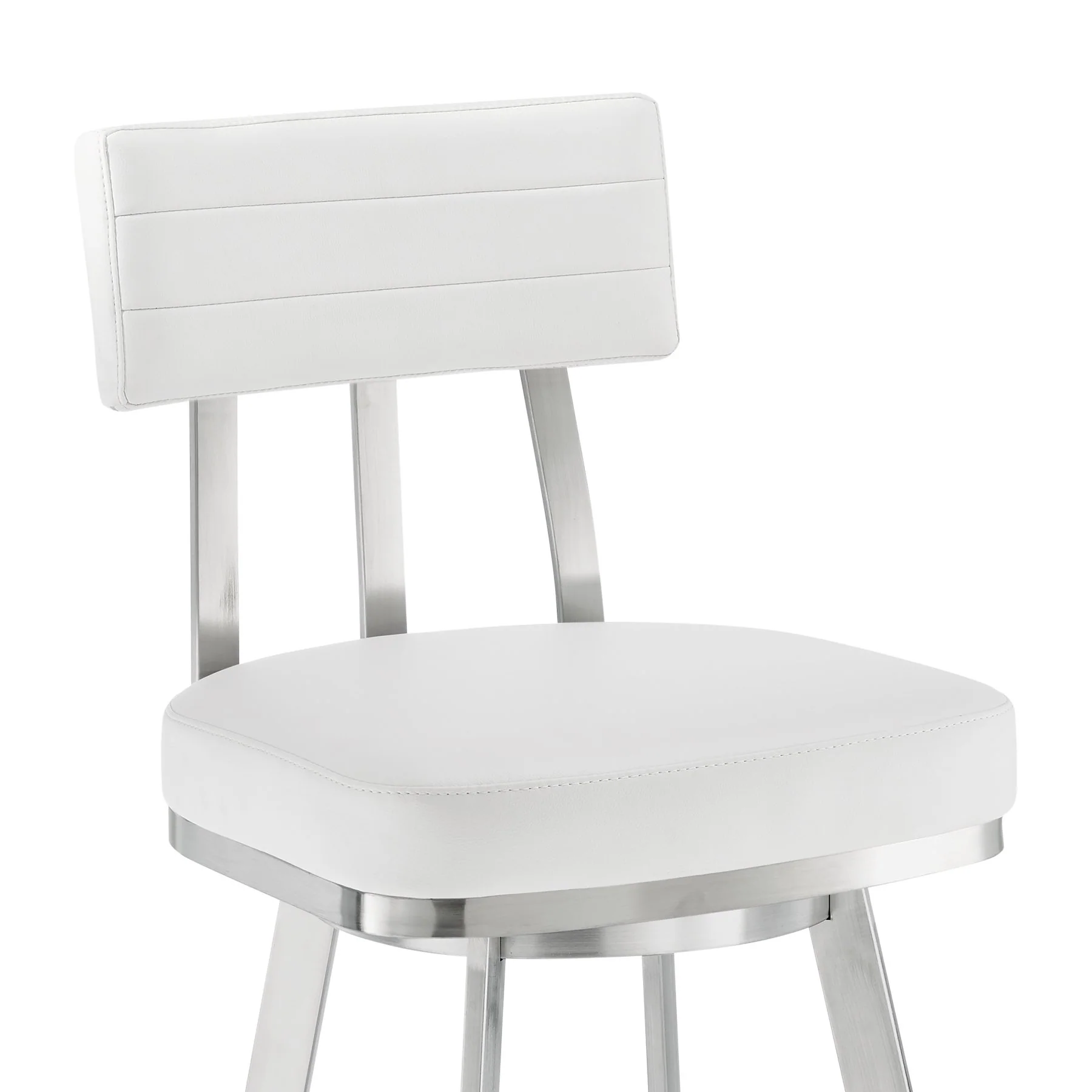Benjamin 26" Swivel Counter Stool in Brushed Stainless Steel with White Faux Leather - Image 6