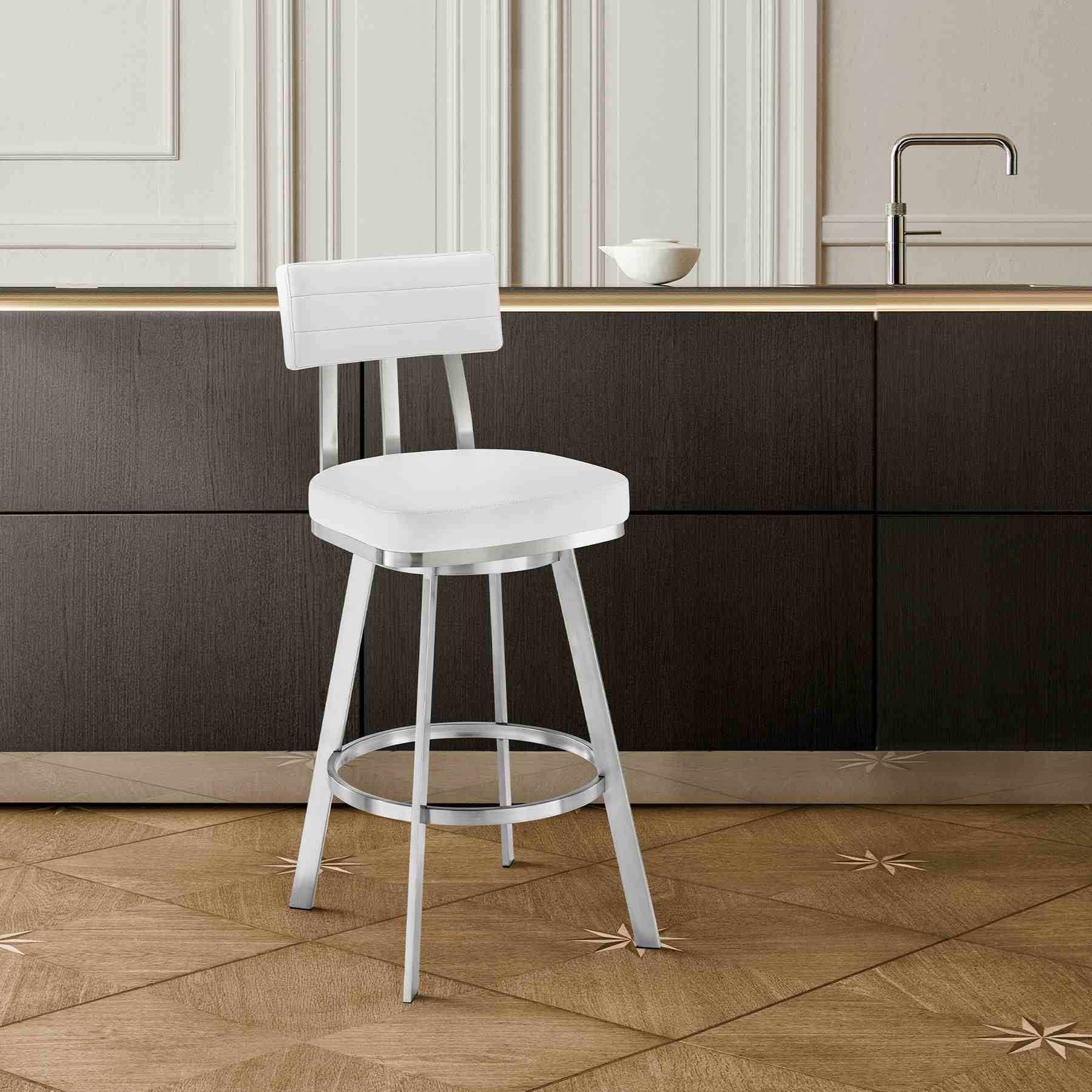Benjamin 26" Swivel Counter Stool in Brushed Stainless Steel with White Faux Leather - Image 9