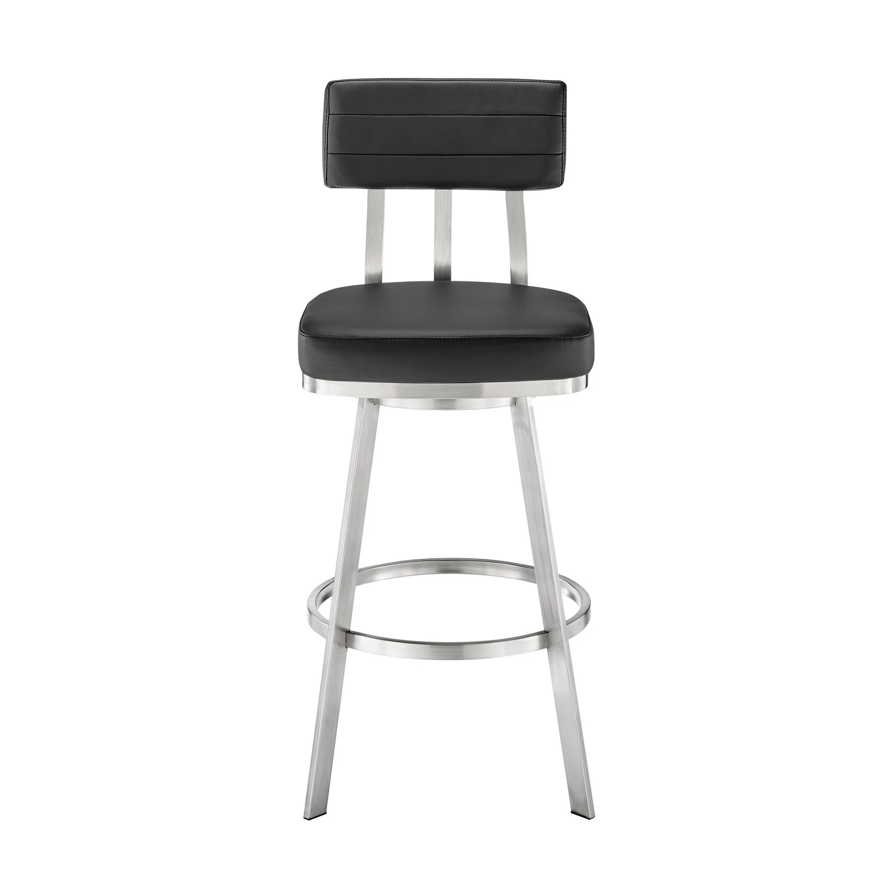 Benjamin 30" Swivel Bar Stool in Brushed Stainless Steel with Black Faux Leather - Image 2