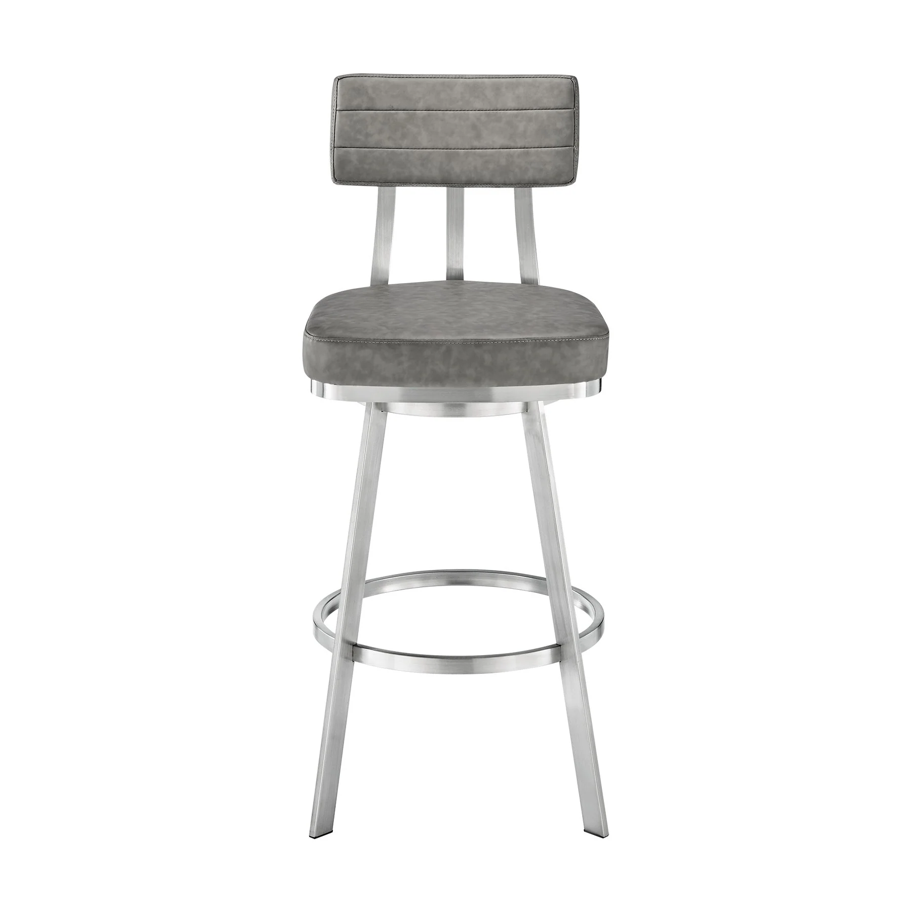 Benjamin 30" Swivel Bar Stool in Brushed Stainless Steel with Gray Faux Leather - Image 2