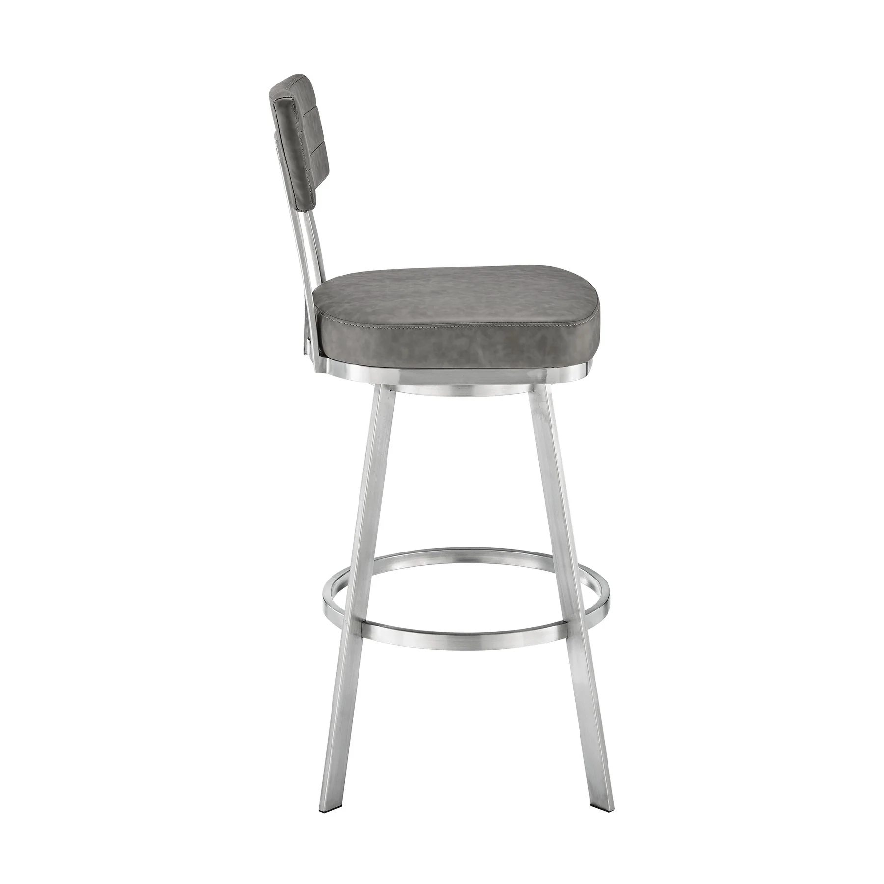 Benjamin 30" Swivel Bar Stool in Brushed Stainless Steel with Gray Faux Leather - Image 3