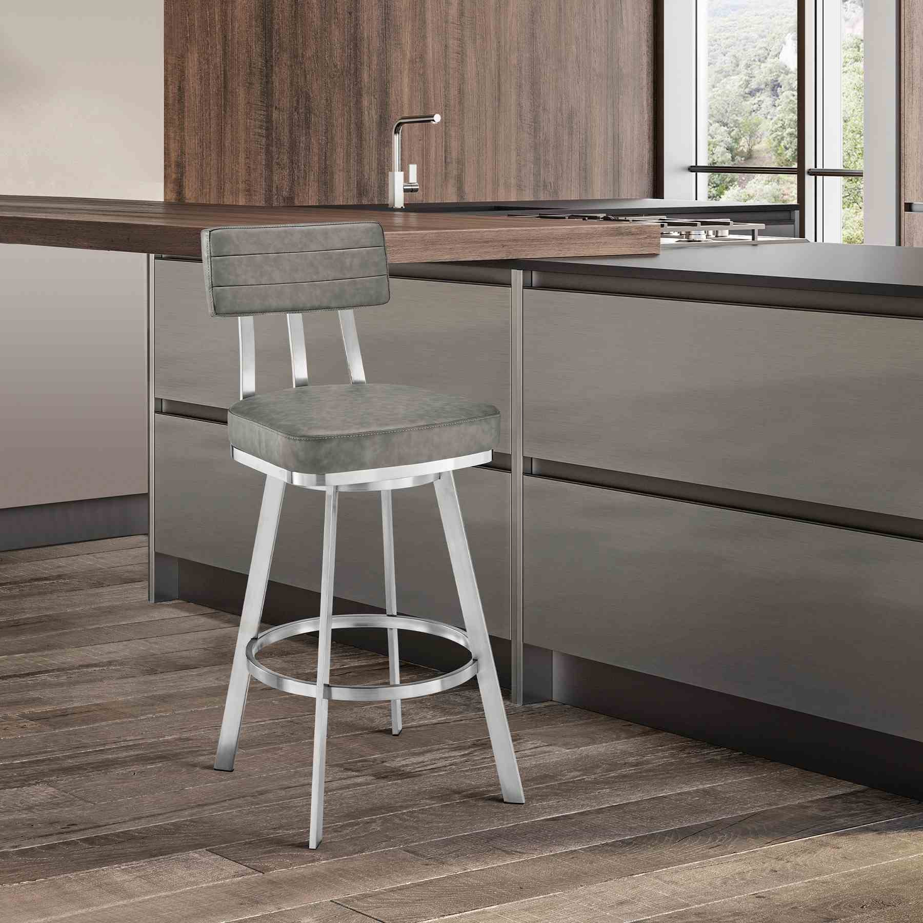 Benjamin 30" Swivel Bar Stool in Brushed Stainless Steel with Gray Faux Leather - Image 9