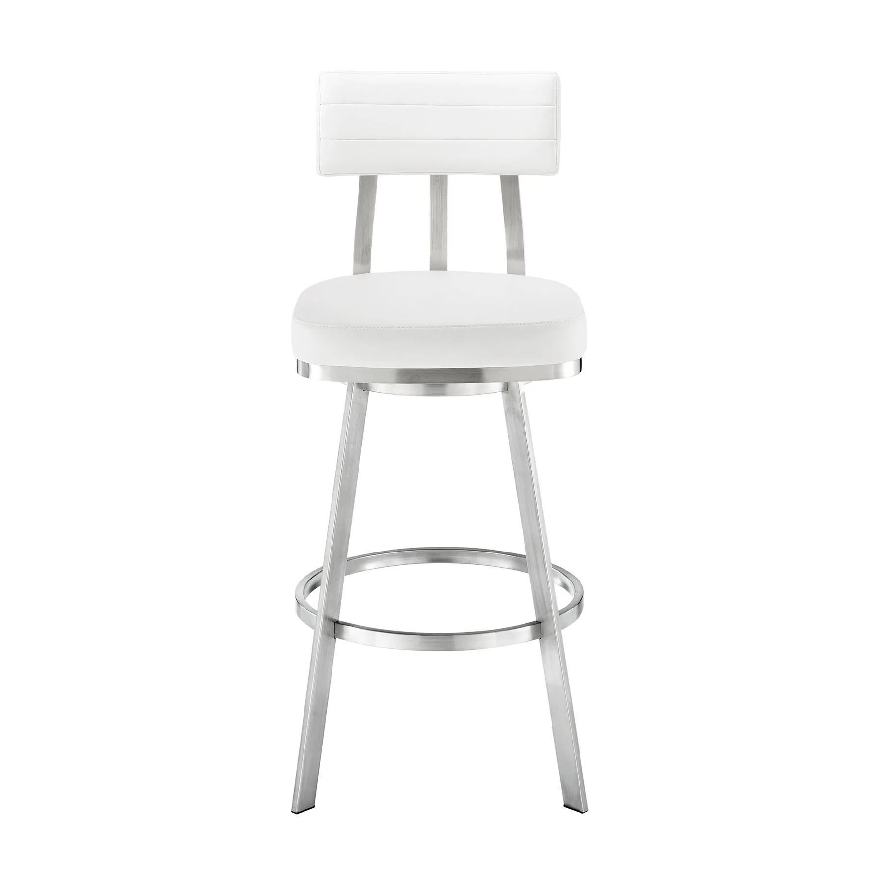 Benjamin 30" Swivel Bar Stool in Brushed Stainless Steel with White Faux Leather - Image 2