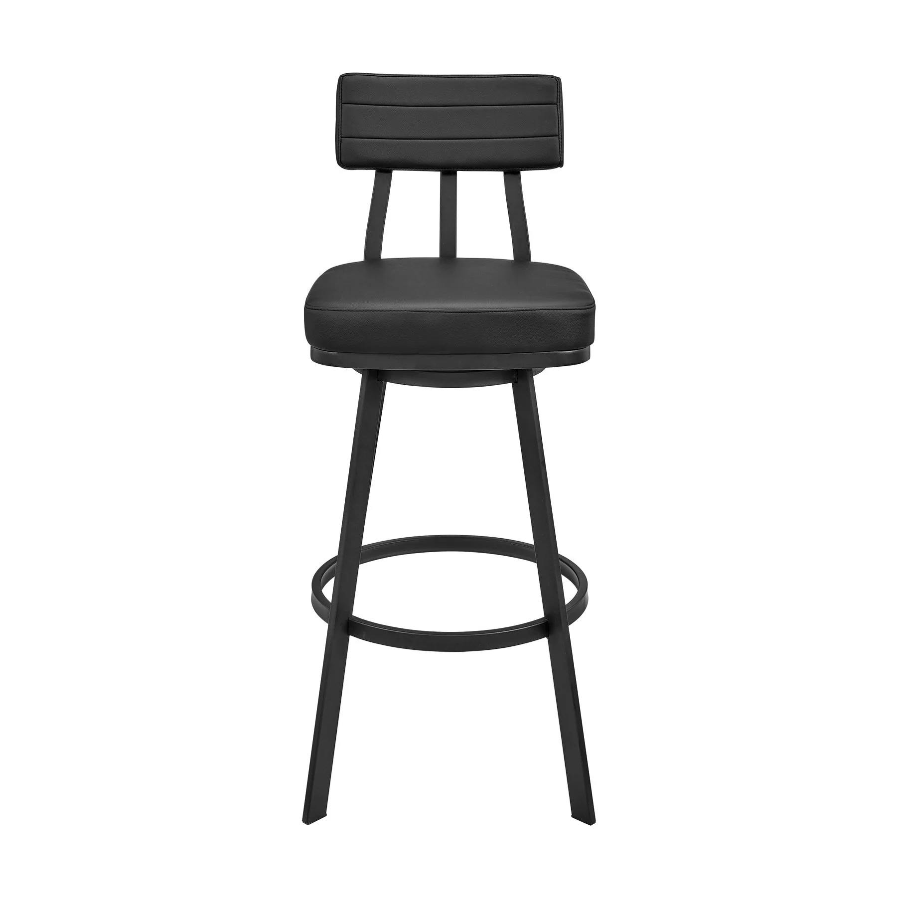 Benjamin Swivel Bar Stool in Black Metal with Black Faux Leather - Image 2