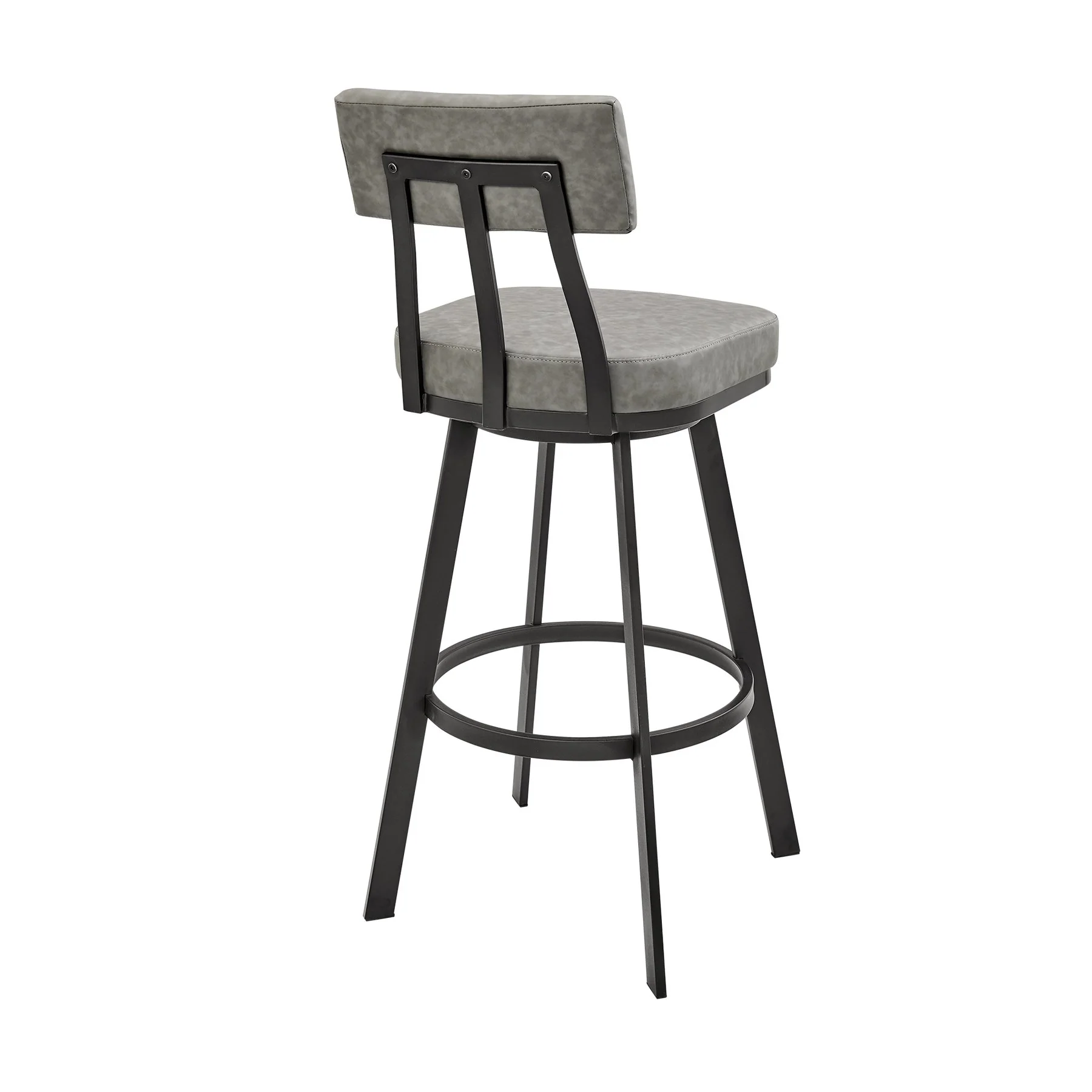 Benjamin Swivel Bar Stool in Black Metal with Gray Faux Leather - Image 5