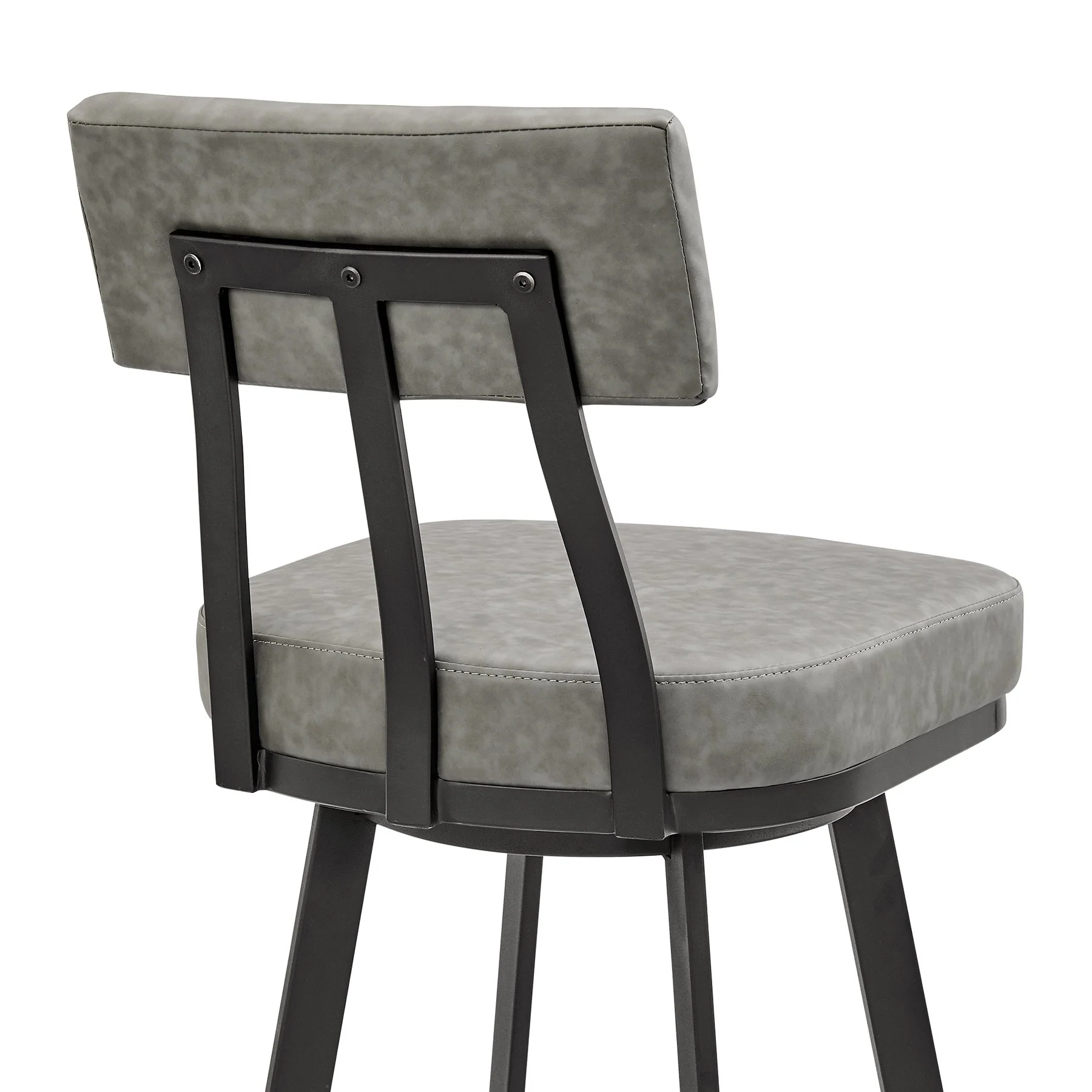 Benjamin Swivel Bar Stool in Black Metal with Gray Faux Leather - Image 7