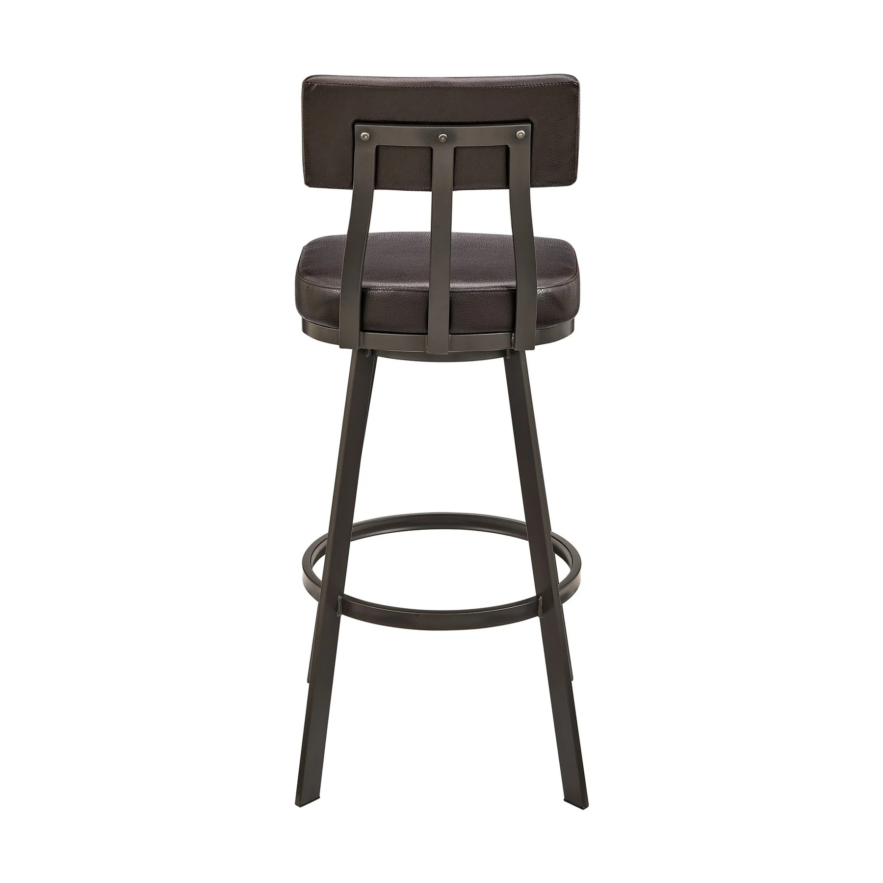 Benjamin Swivel Bar Stool in Brown Metal with Brown Faux Leather - Image 4