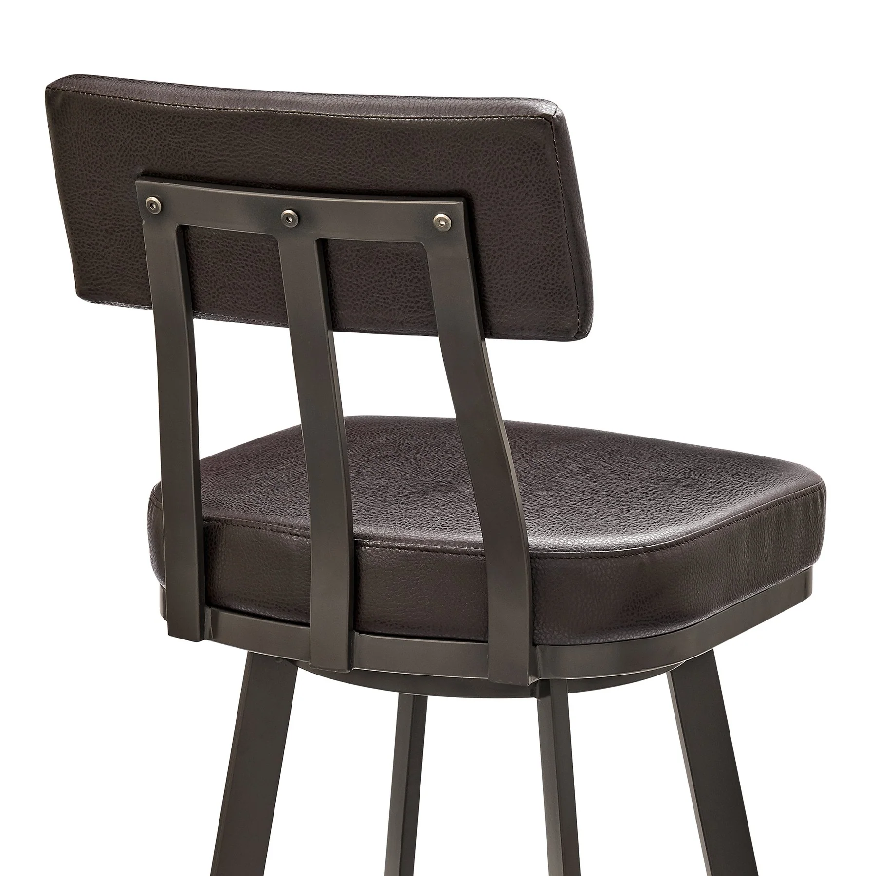 Benjamin Swivel Bar Stool in Brown Metal with Brown Faux Leather - Image 7