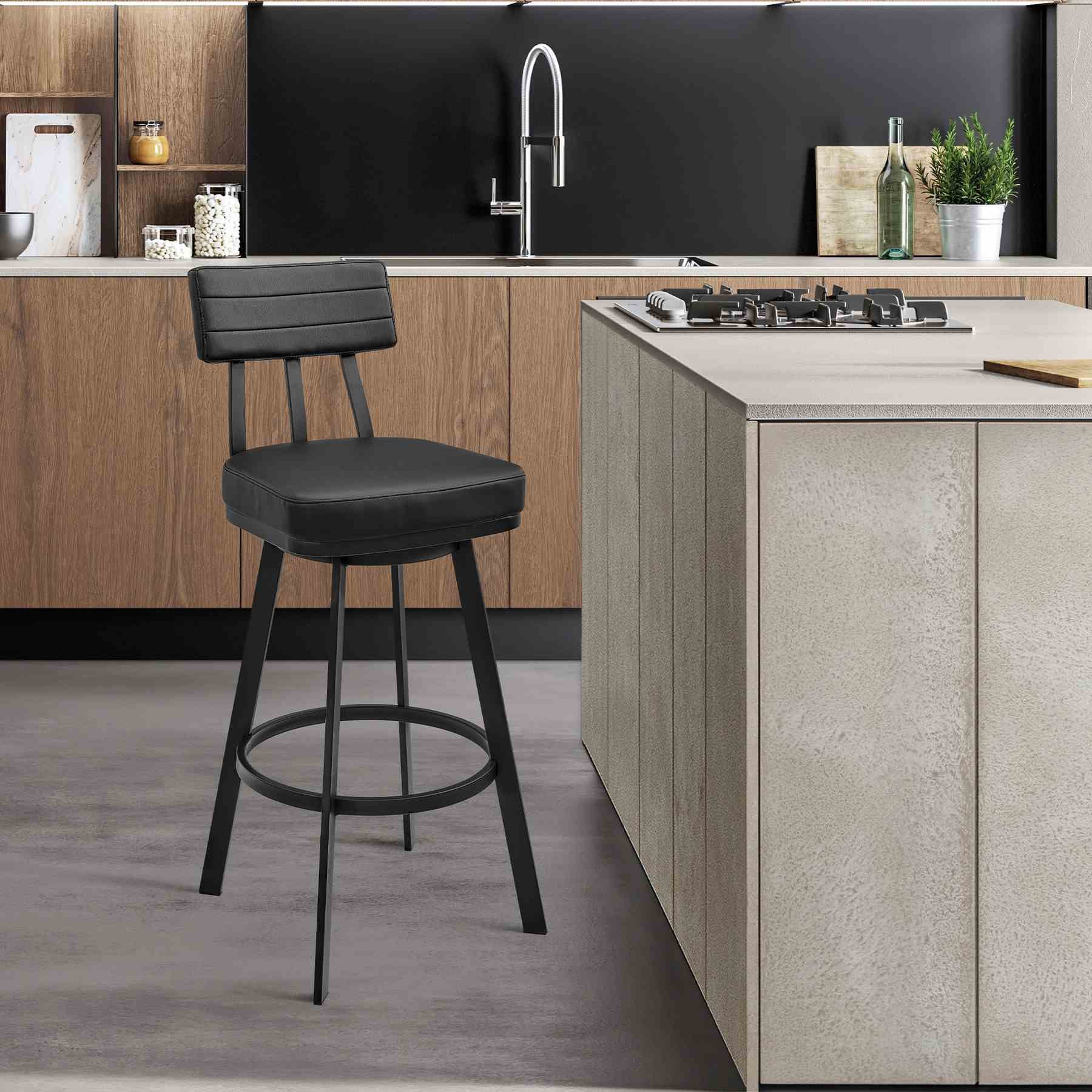 Benjamin Swivel Counter Stool in Black Metal with Black Faux Leather - Image 11