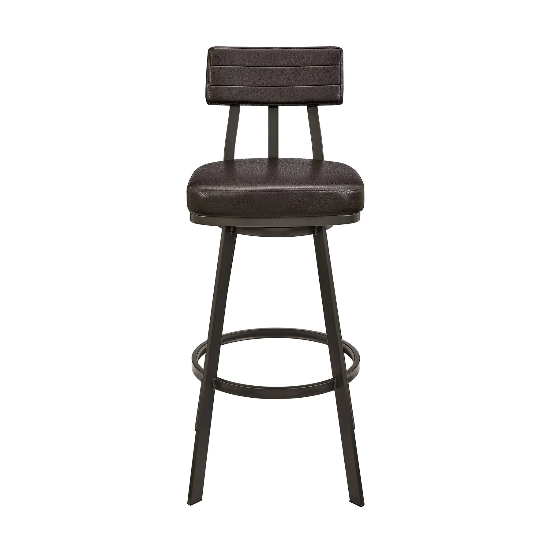 Benjamin Swivel Counter Stool in Brown Metal with Brown Faux Leather - Image 2