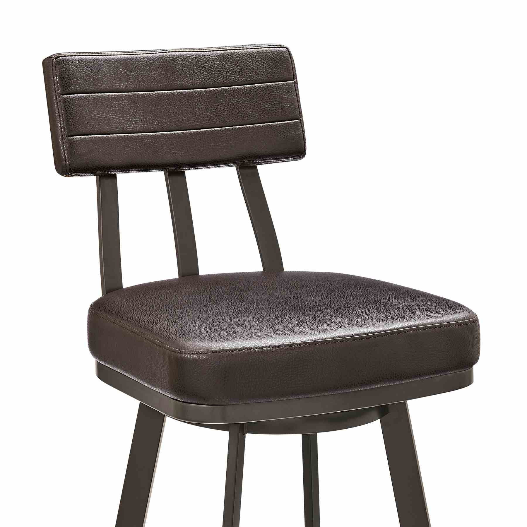 Benjamin Swivel Counter Stool in Brown Metal with Brown Faux Leather - Image 6