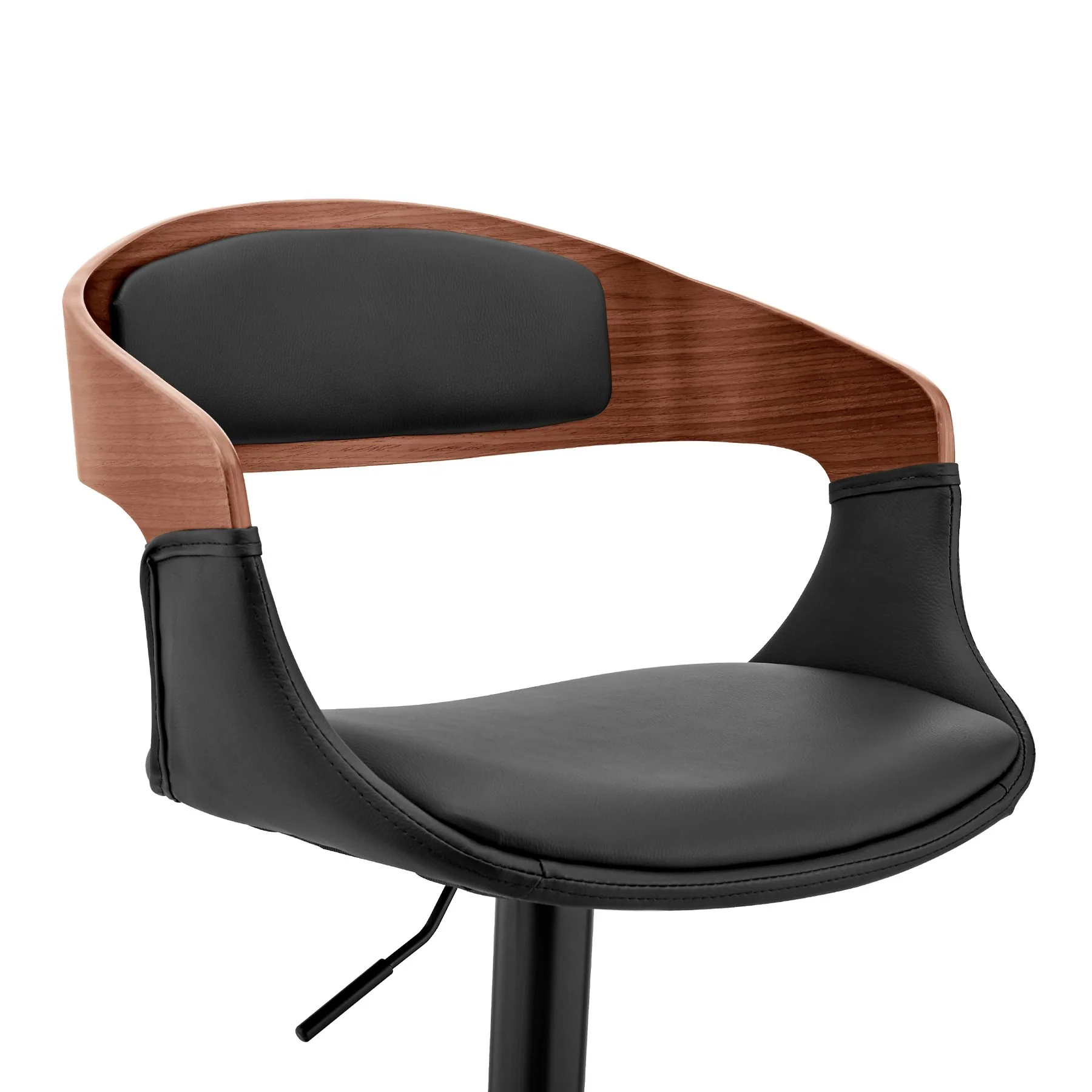 Benson Adjustable Black Faux Leather and Walnut Wood Bar Stool with Black Base - Image 6