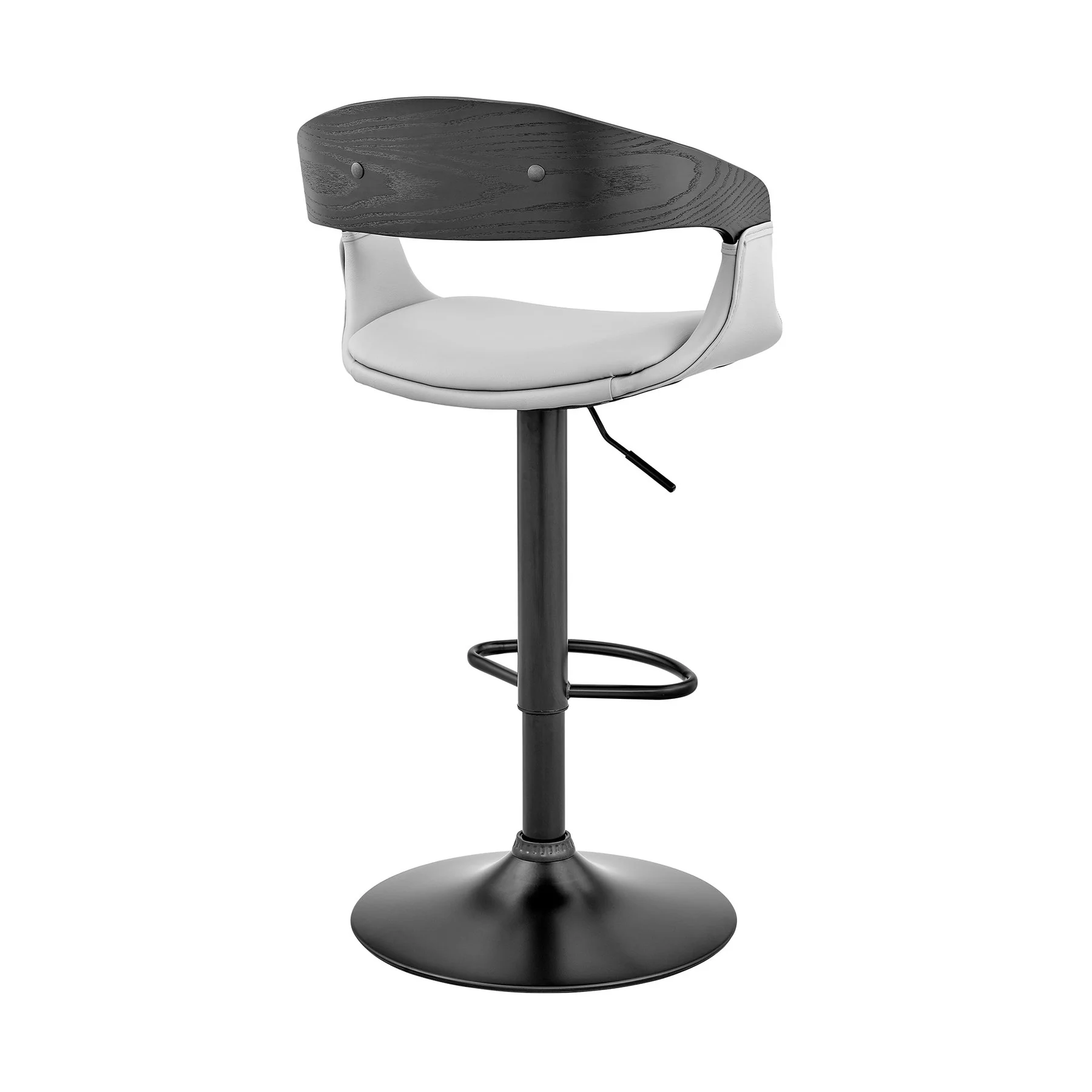 Benson Adjustable Gray Faux Leather and Black Wood Bar Stool with Black Base - Image 4