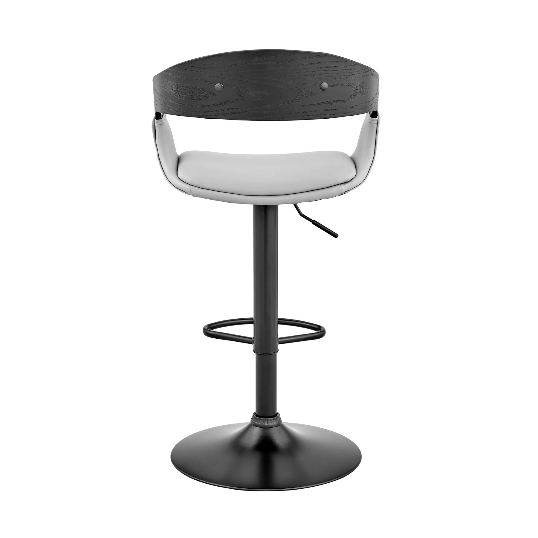 Benson Adjustable Gray Faux Leather and Black Wood Bar Stool with Black Base - Image 5