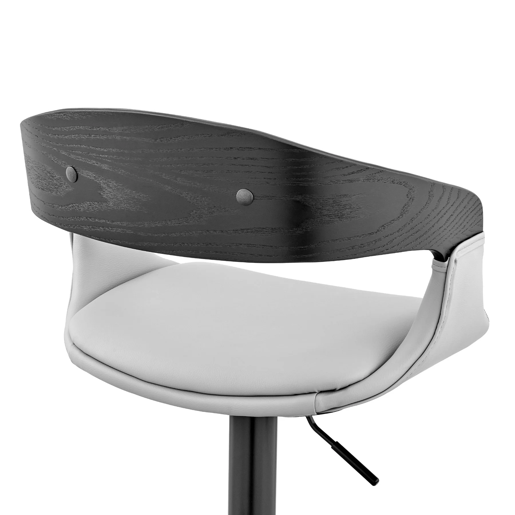 Benson Adjustable Gray Faux Leather and Black Wood Bar Stool with Black Base - Image 7