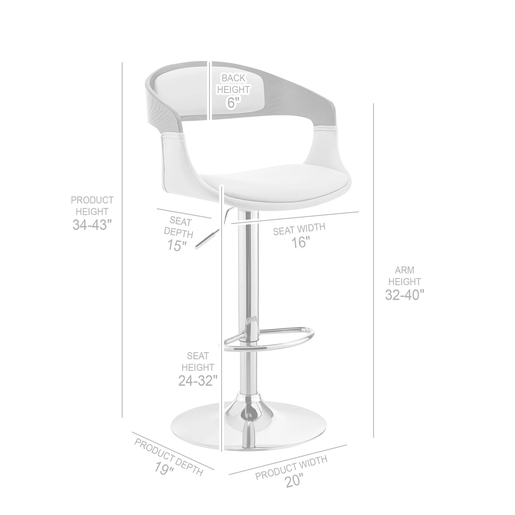 Benson Adjustable Gray Faux Leather and Black Wood Bar Stool with Chrome Base - Image 10