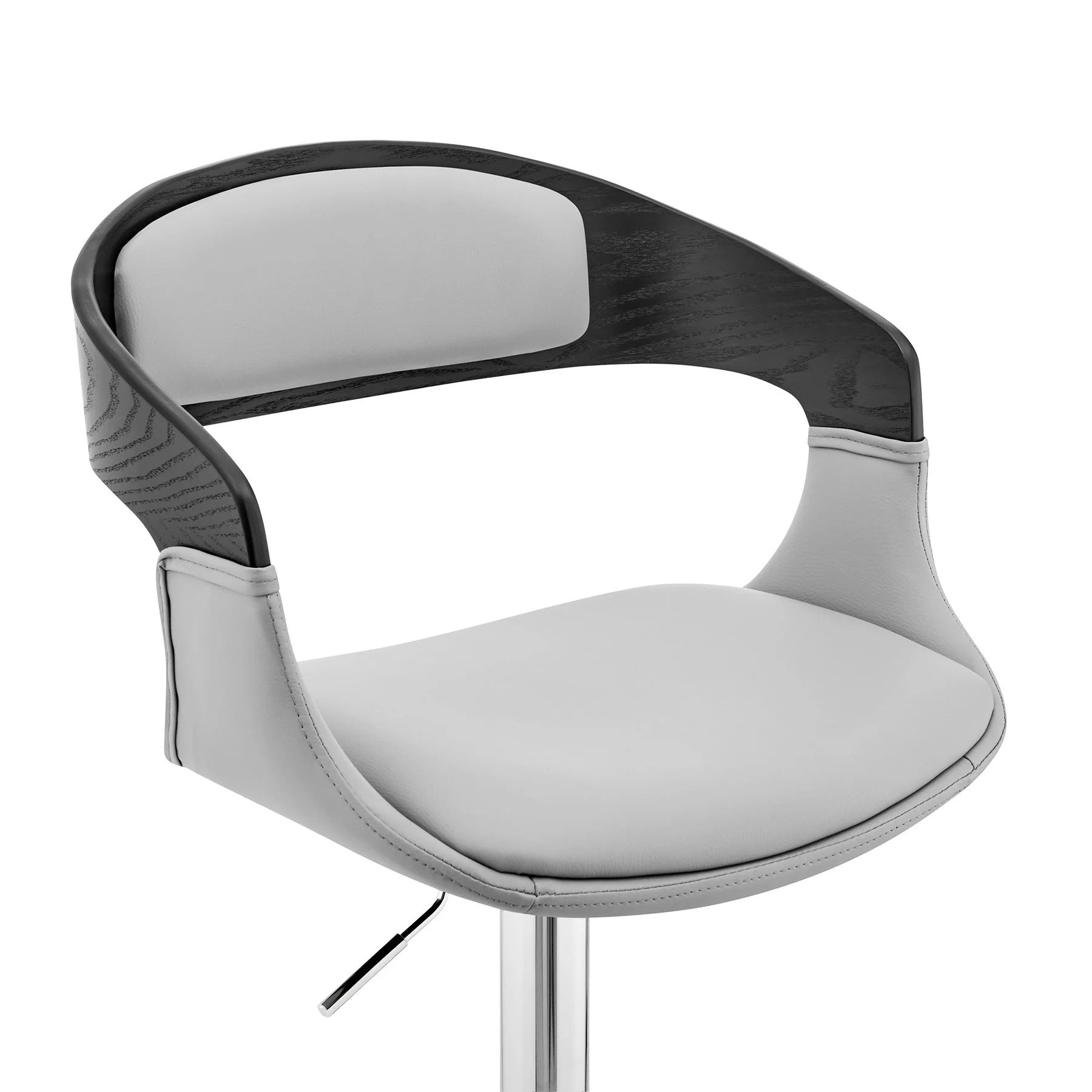 Benson Adjustable Gray Faux Leather and Black Wood Bar Stool with Chrome Base - Image 6