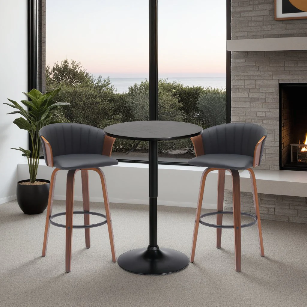 Bentley Adjustable Pub Table in Black Brushed Wood and Black Metal finish - Image 2