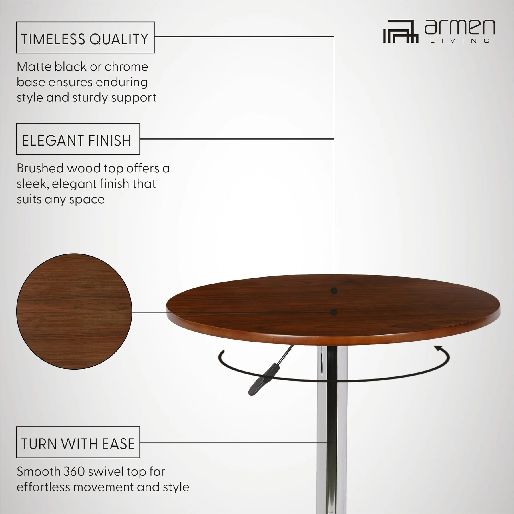 Bentley Adjustable Pub Table in Walnut Wood and Chrome finish - Image 6