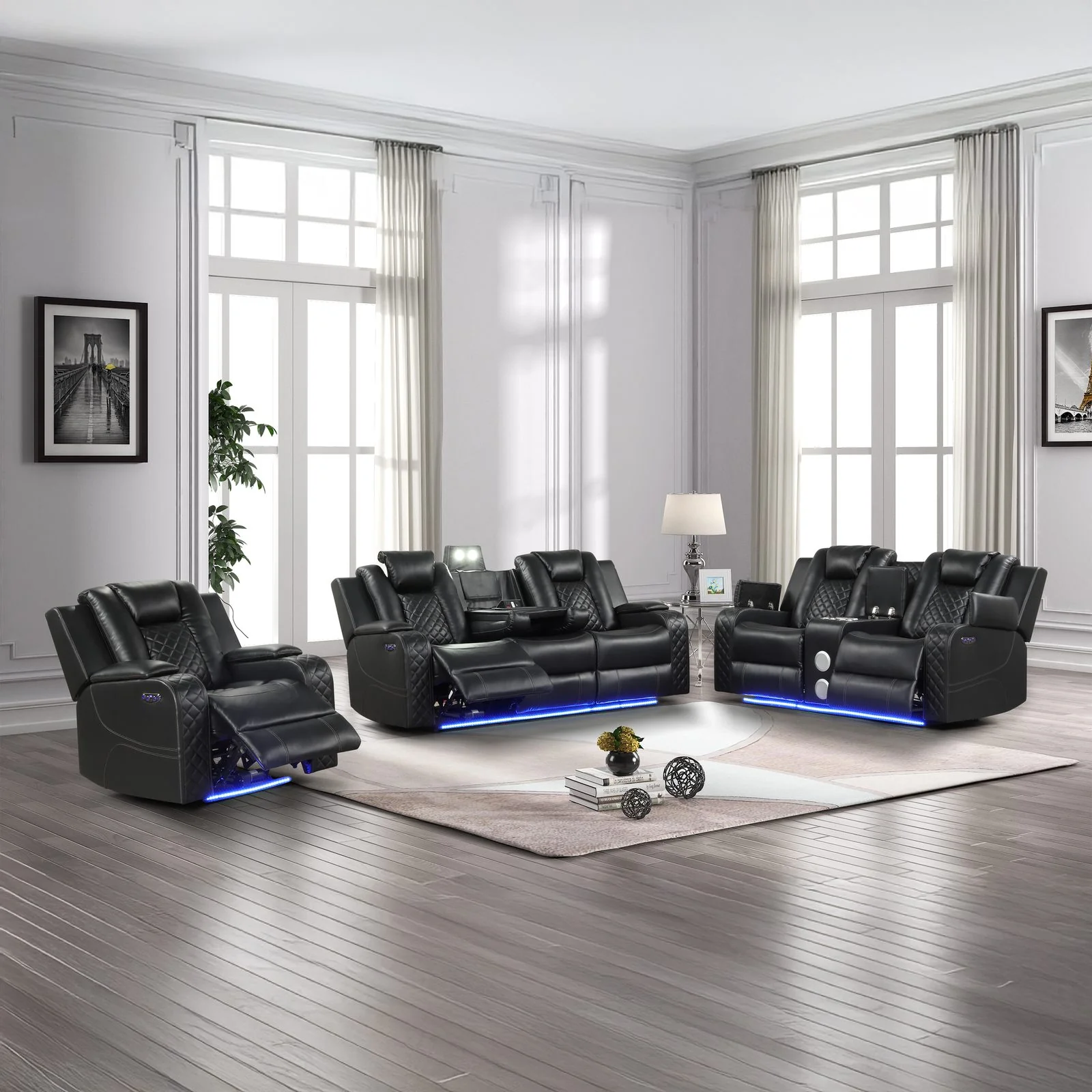 Benz 3 PC Living Room Set Black - Image 21