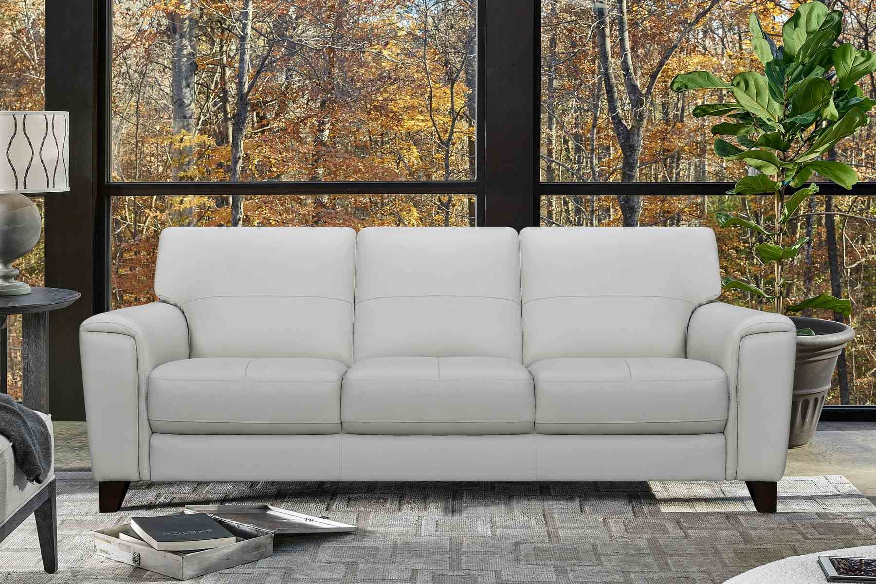 Bergen 87" Dove Gray Genuine Leather Square Arm Sofa - Image 8