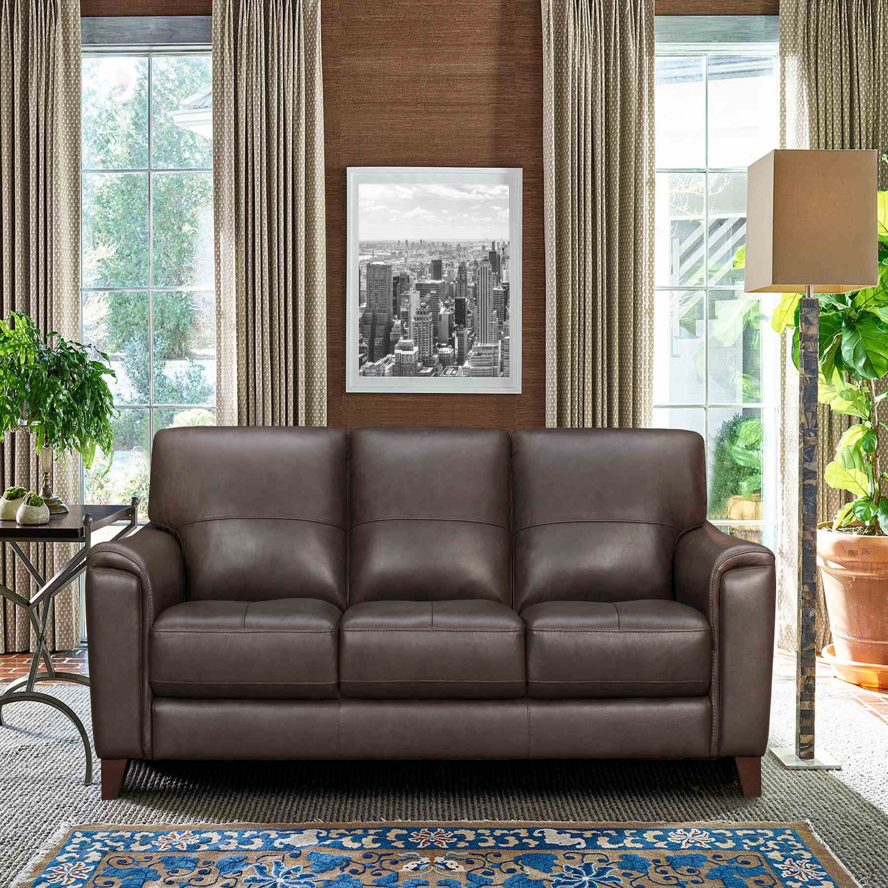 Bergen 87" Espresso Genuine Leather Square Arm Sofa - Image 8