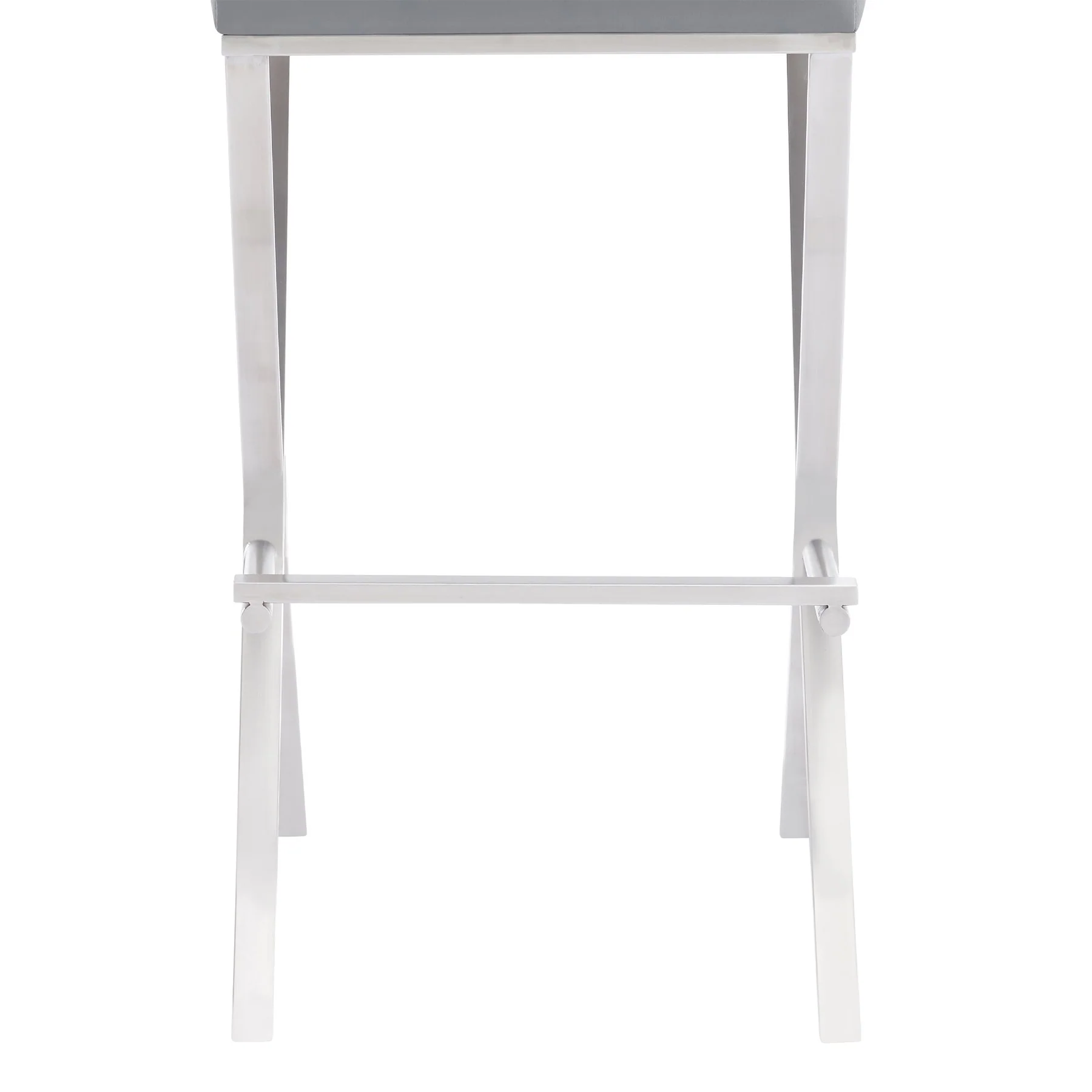 Bethany Contemporary 28" Counter Height Barstool in Brushed Stainless Steel and Gray Faux Leather - Image 2